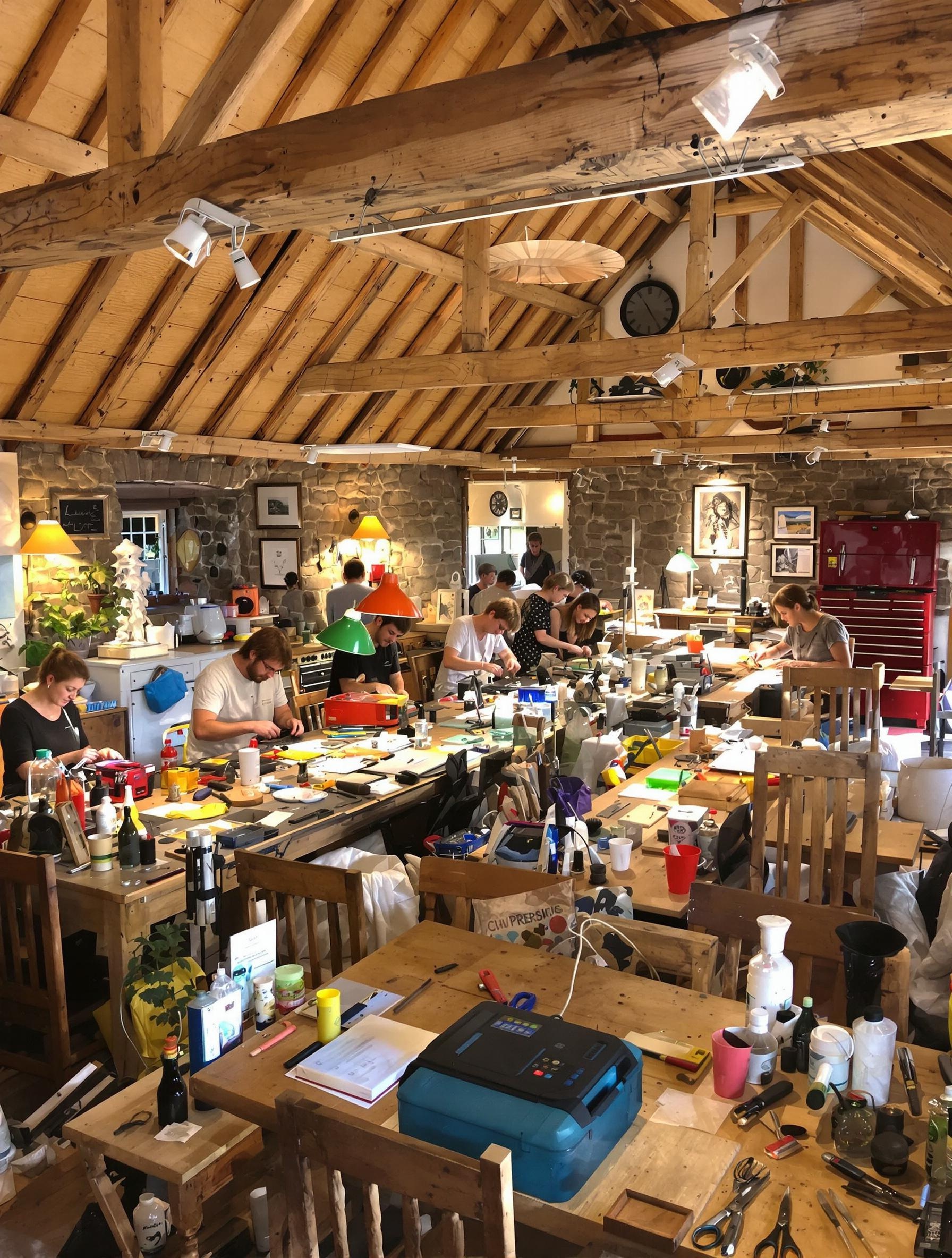 Ambiance conviviale dans un Repair Café breton, avec des outils et des bénévoles