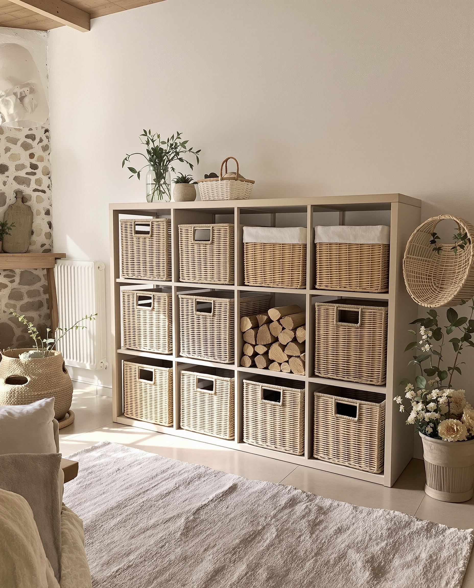 Exemple KALLAX range-bûches DIY en intérieur breton