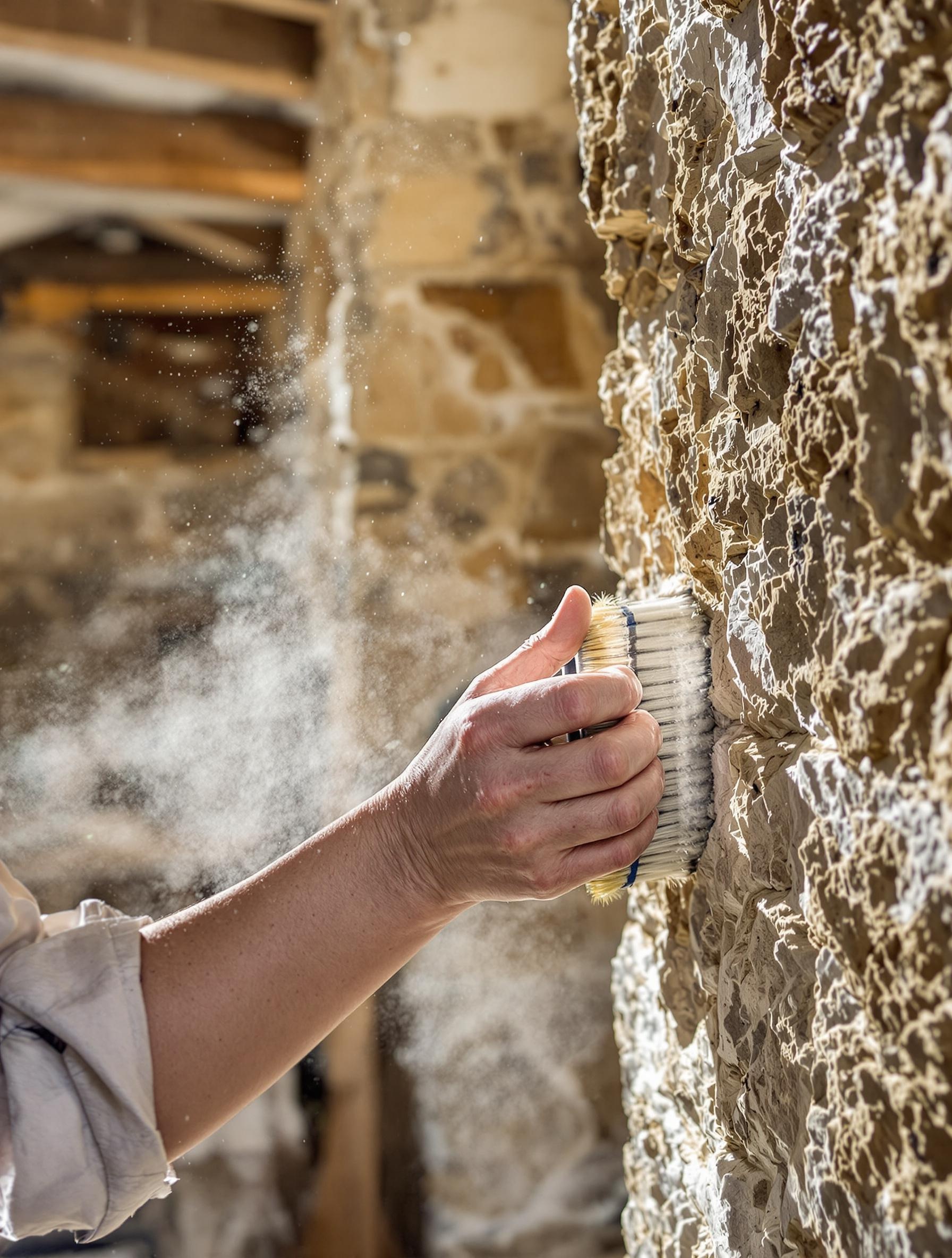Hydrogommage d'un mur en pierres par un artisan breton