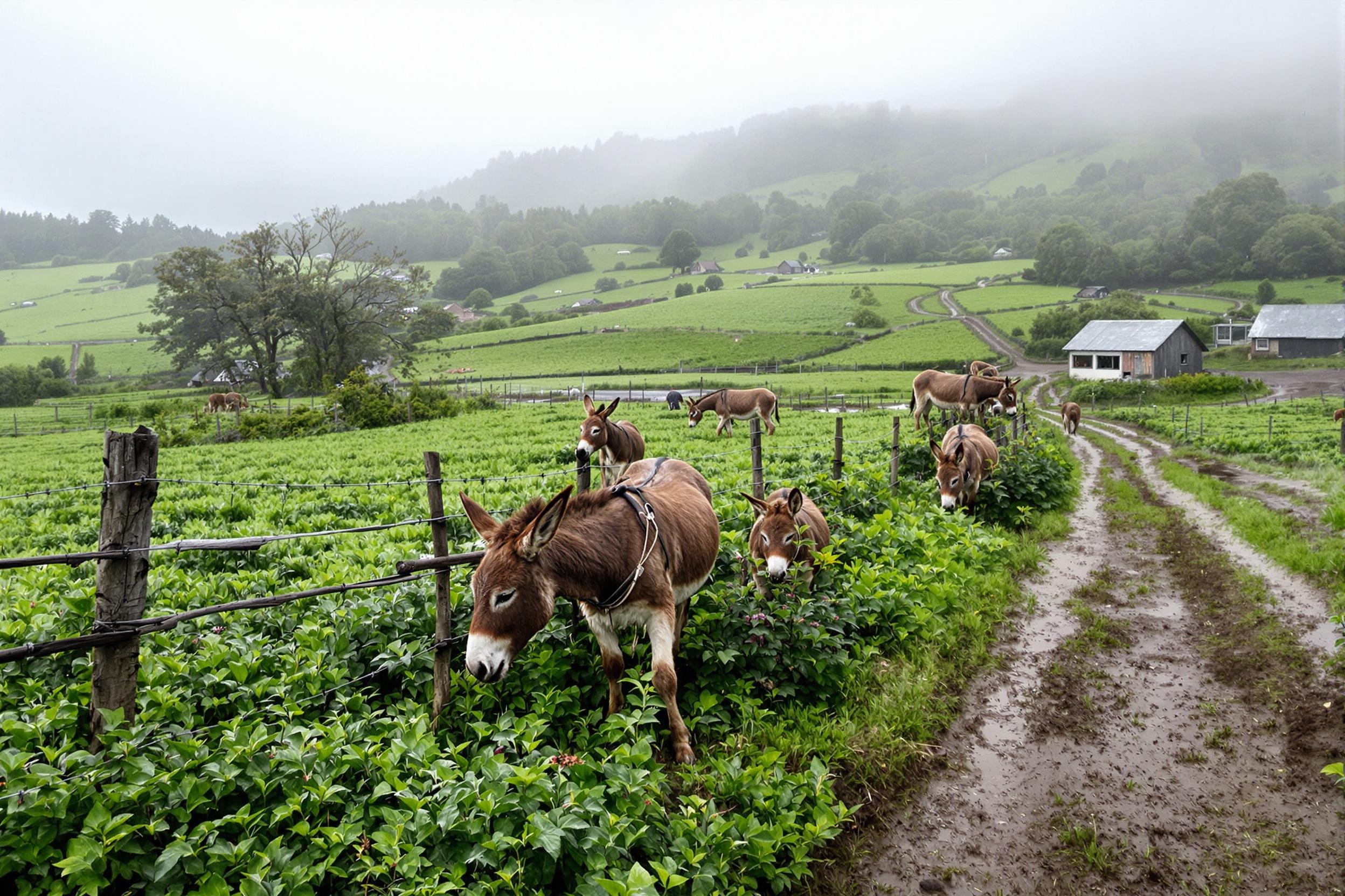 Vue authentique de l'asinerie bretonne à Arzano dans la vallée du Scorff
