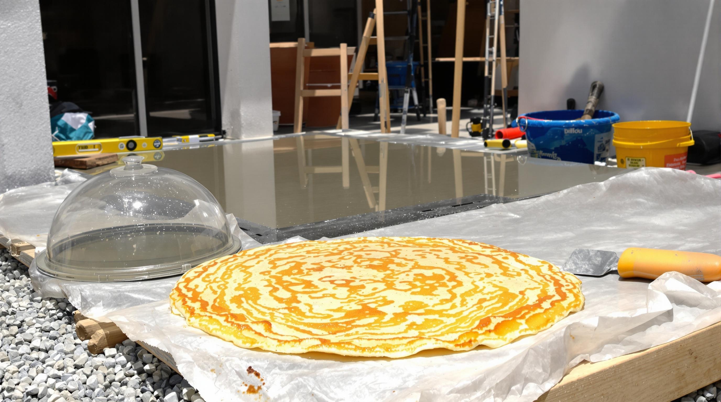 Astuce chantier dalle béton fraîche couverte drap humide crêpe bilig couvre-plat ambiance rigolote outils maçonnerie