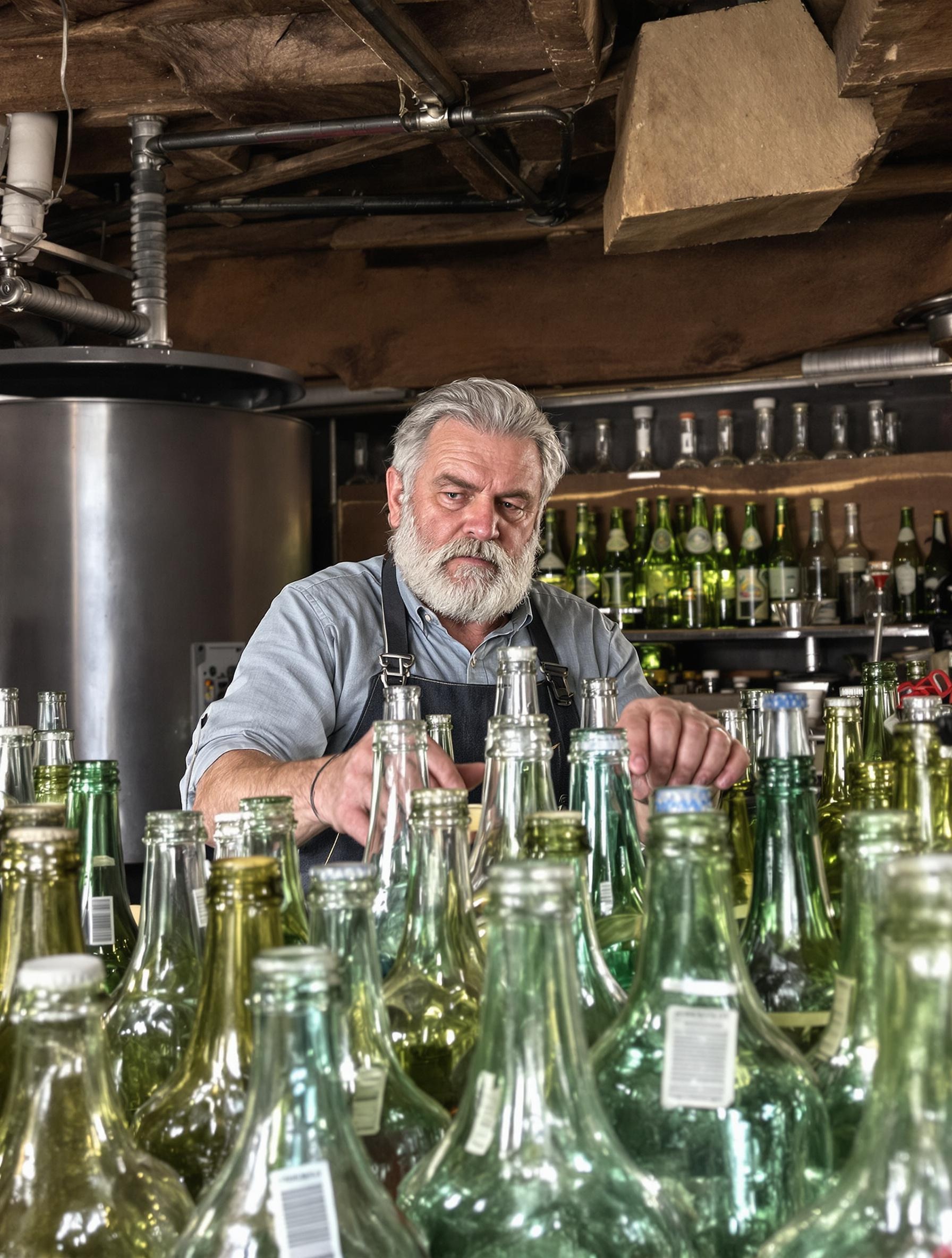 Atelier de lavage breton bouteilles verre et goulots différents