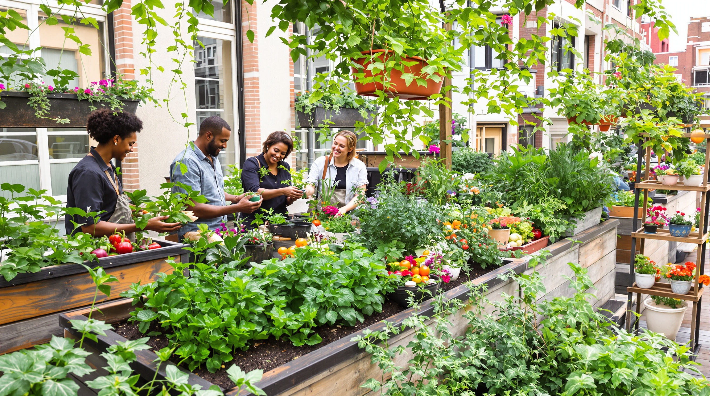 Balcon urbain transformé en mini-potager convivial