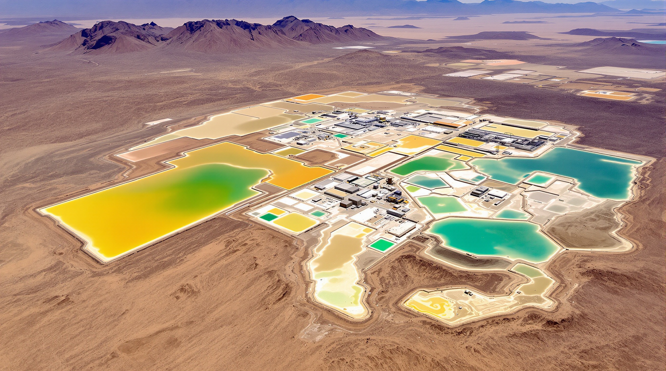 Bassins d'évaporation du lithium dans le désert d'Atacama
