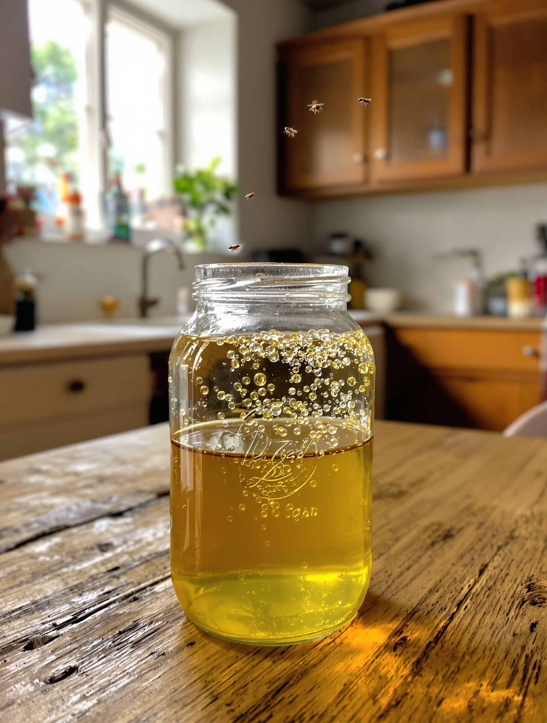 Piège à moucheron au vinaigre de cidre dans une cuisine bretonne
