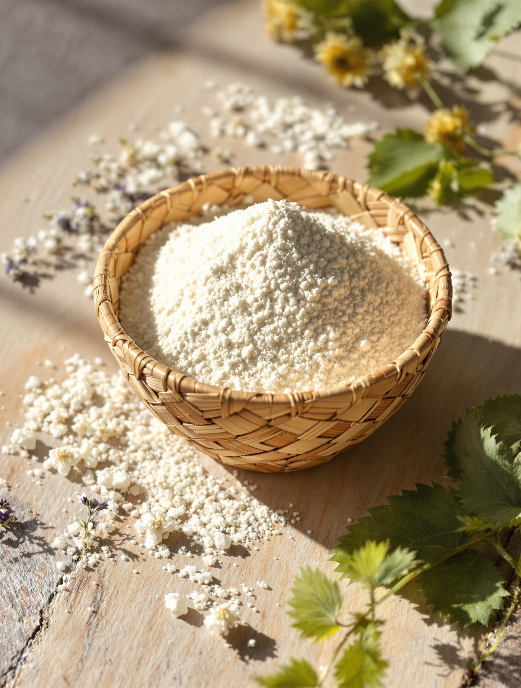 Bol en paille contenant du blanc de Meudon de Plougastel avec une texture ivoire