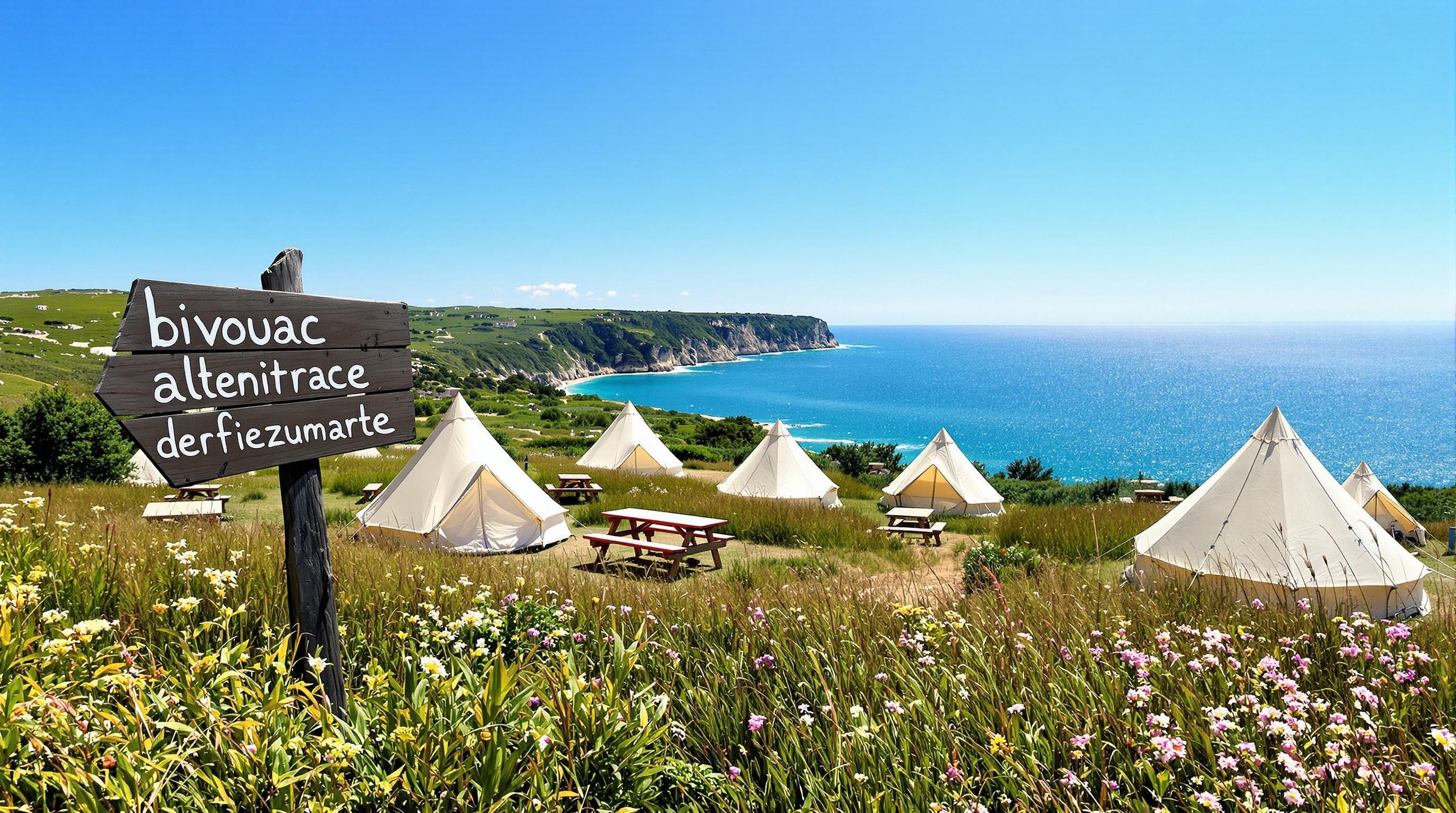 Camping nature au Cap Sizun avec tentes et vue sur la mer