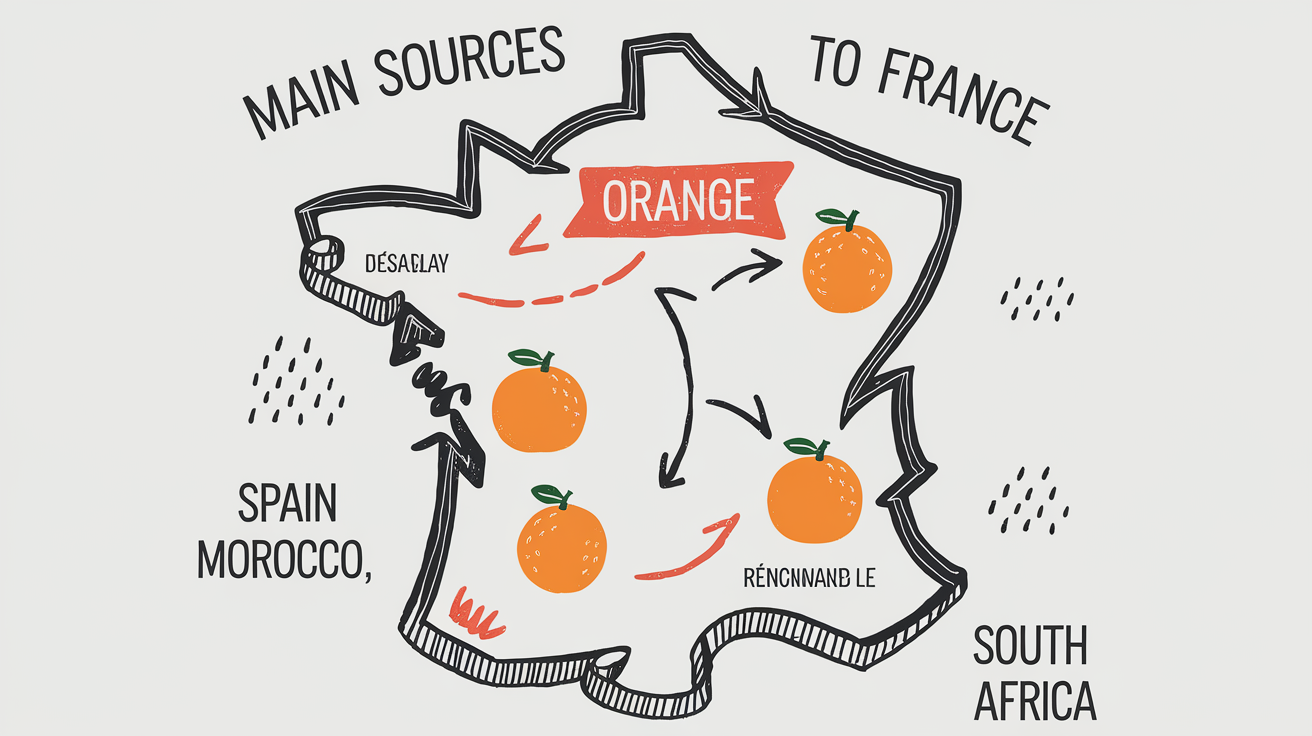 Carte artisanale des flux d'importation d'oranges