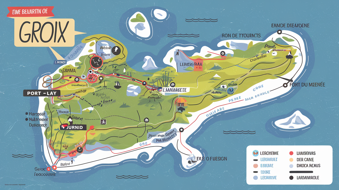 Carte schématique des quartiers Port-Lay, Tournid, Fort du Méné sur l’île de Groix