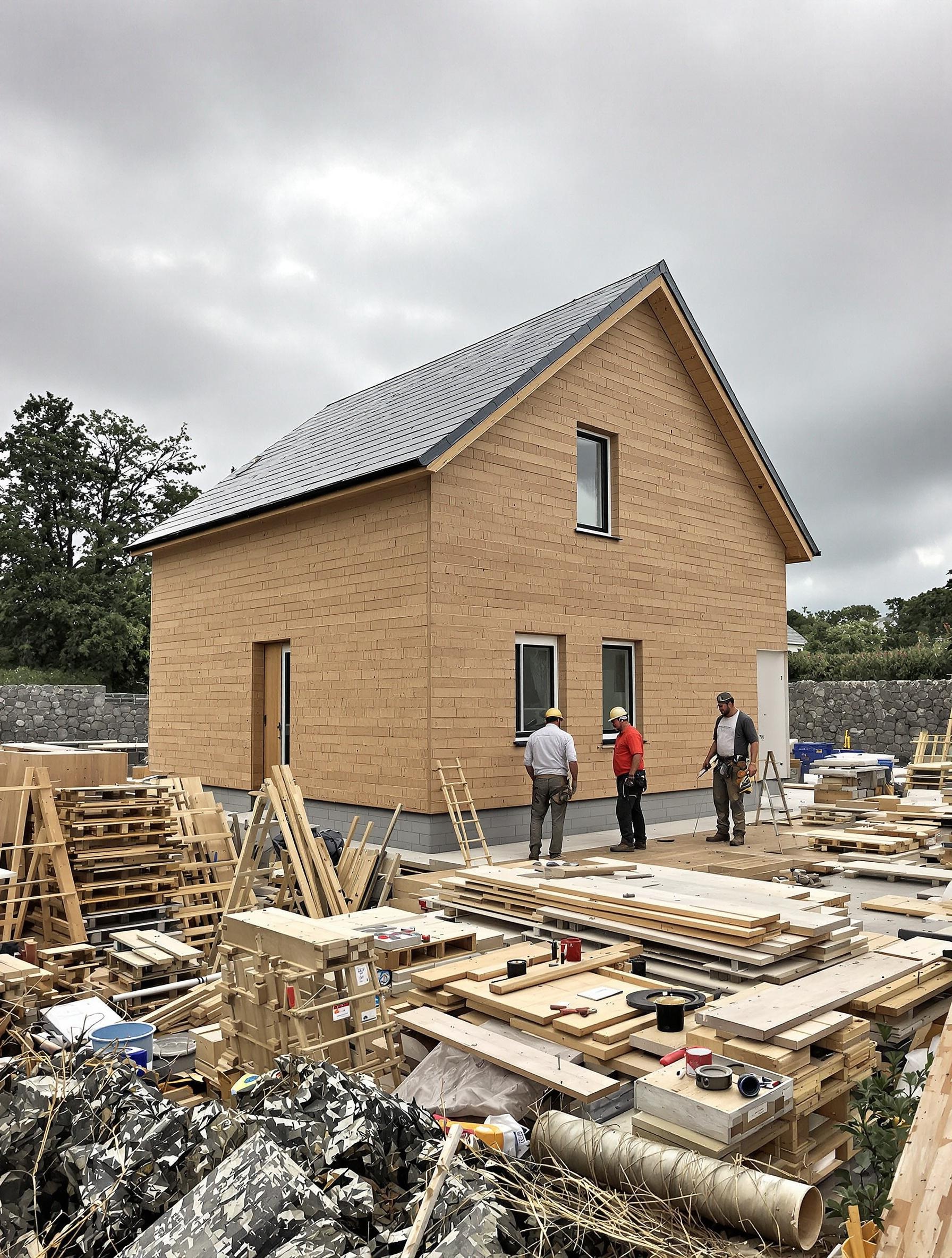 Chantier d'isolation thermique extérieure en Bretagne avec fibres de bois et lin