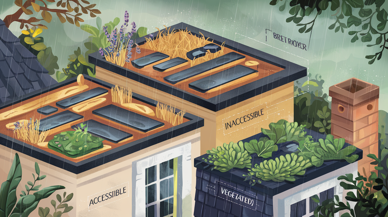 Schéma de classification des toitures terrasses bretonnes avec matériaux biosourcés et végétalisation.