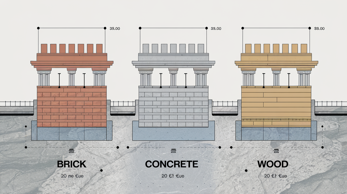 Tableau comparatif acrotère prix brique béton bois toiture terrasse granit