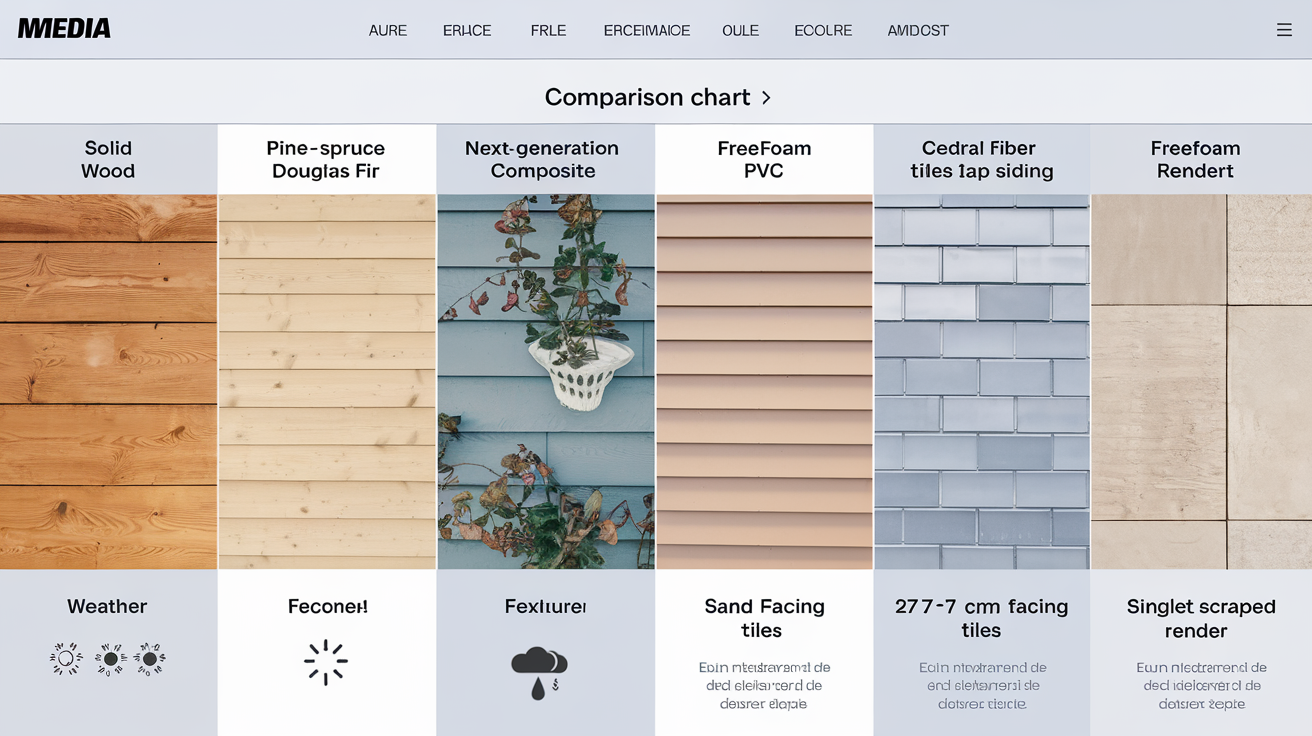 Comparatif visuel bardage façade bois massif composite PVC fibre-ciment parement enduit