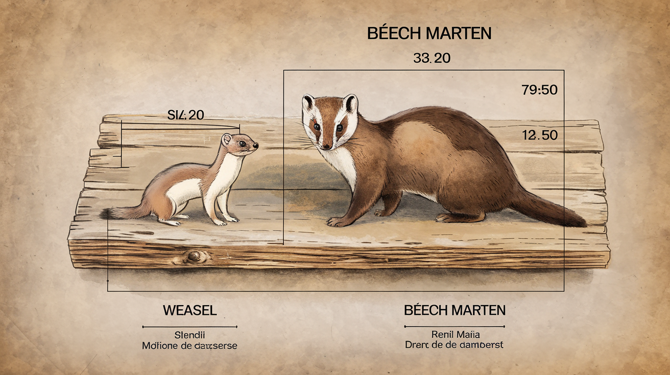Comparatif taille belette fouine sur planche bois