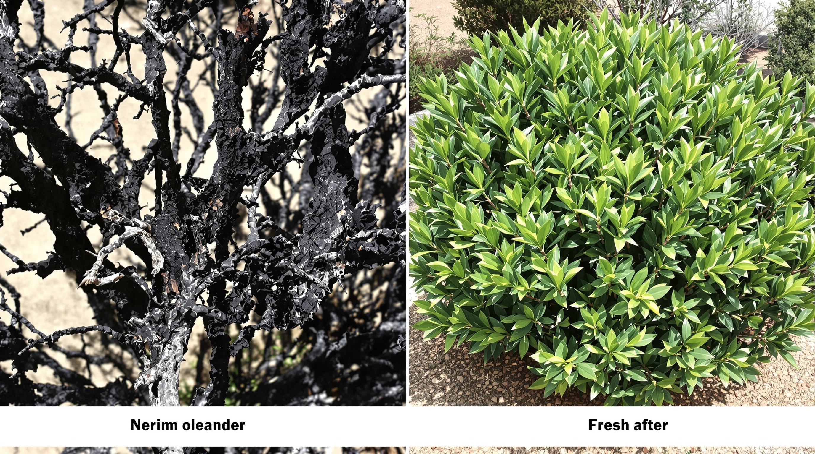 Laurier rose gelé puis régénéré après taille sanitaire