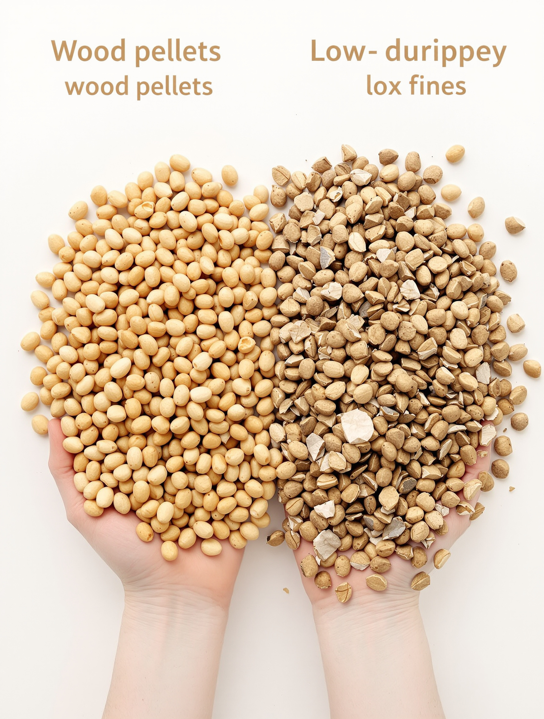 Comparatif visuel entre pellets premium et pellets poussiéreux montrant l'impact du taux de fines.