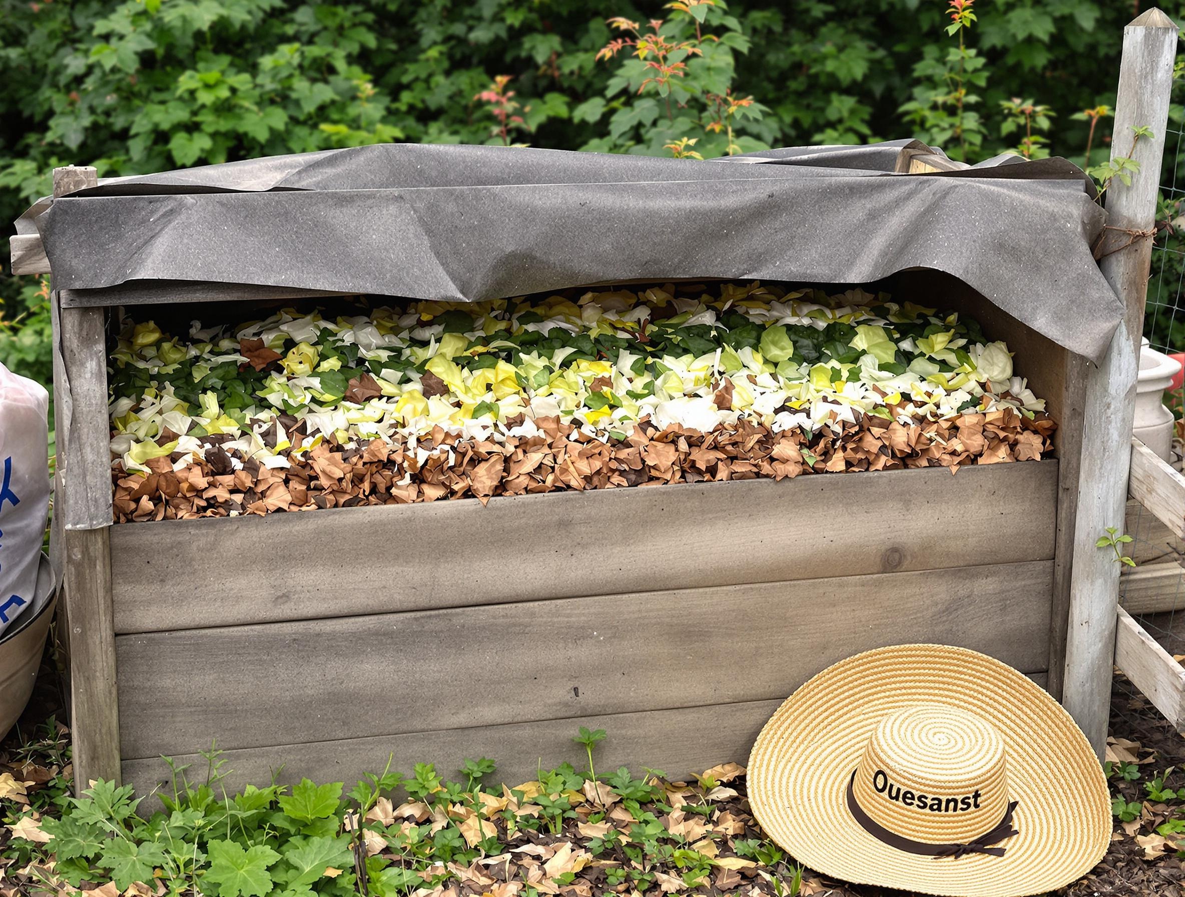 Compost breton équilibré avec couches brunes et vertes paillé chapeau Ouessant