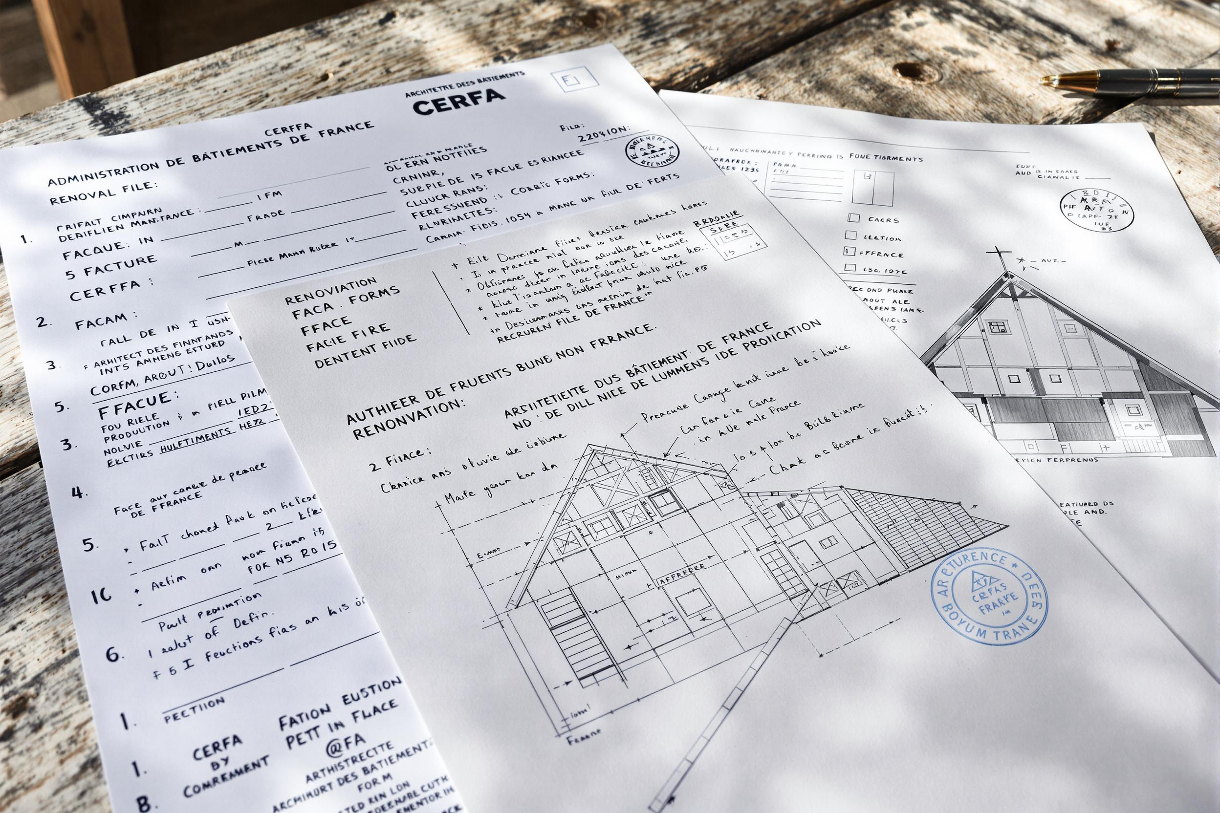 Dossier administratif pour la rénovation d'une maison à colombages avec cachet ABF