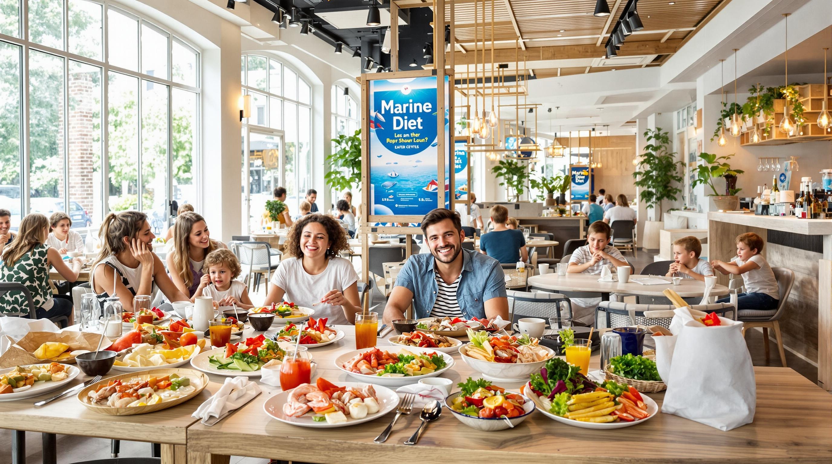Espace restauration d'Océanopolis avec familles et menus marins