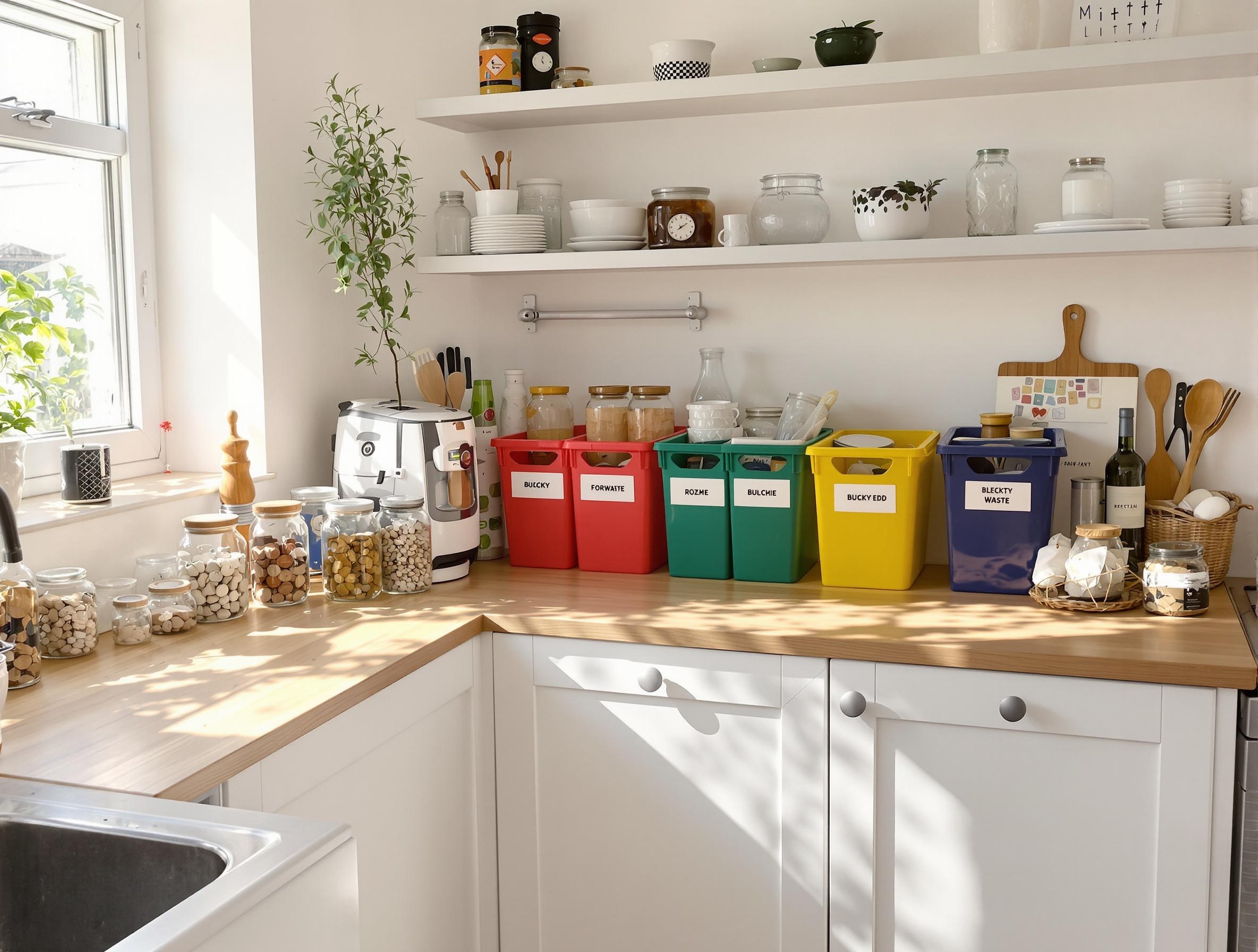 espace de tri sélectif dans une cuisine bretonne lumineuse