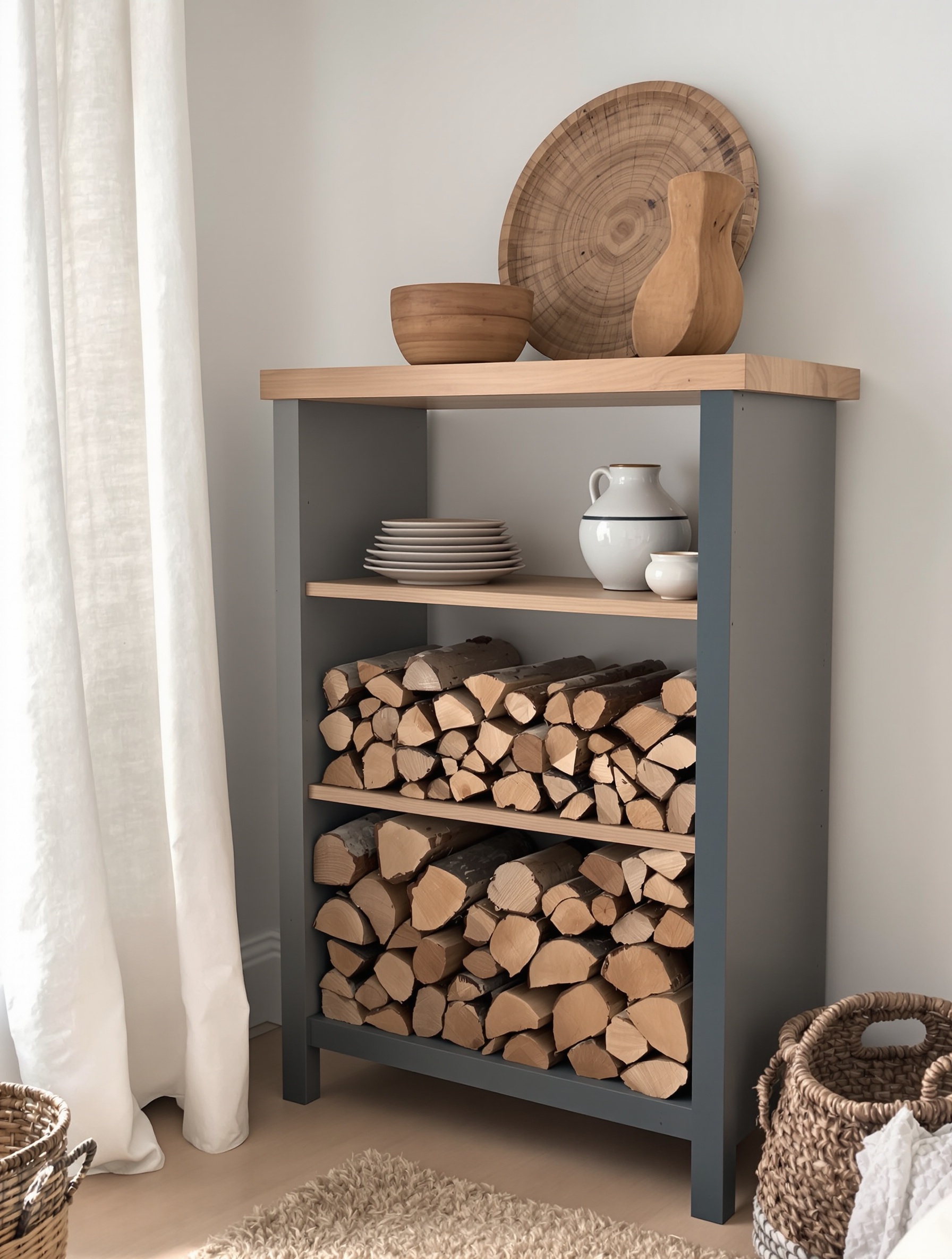 Meuble IVAR customisé en range-bûches rustique breton