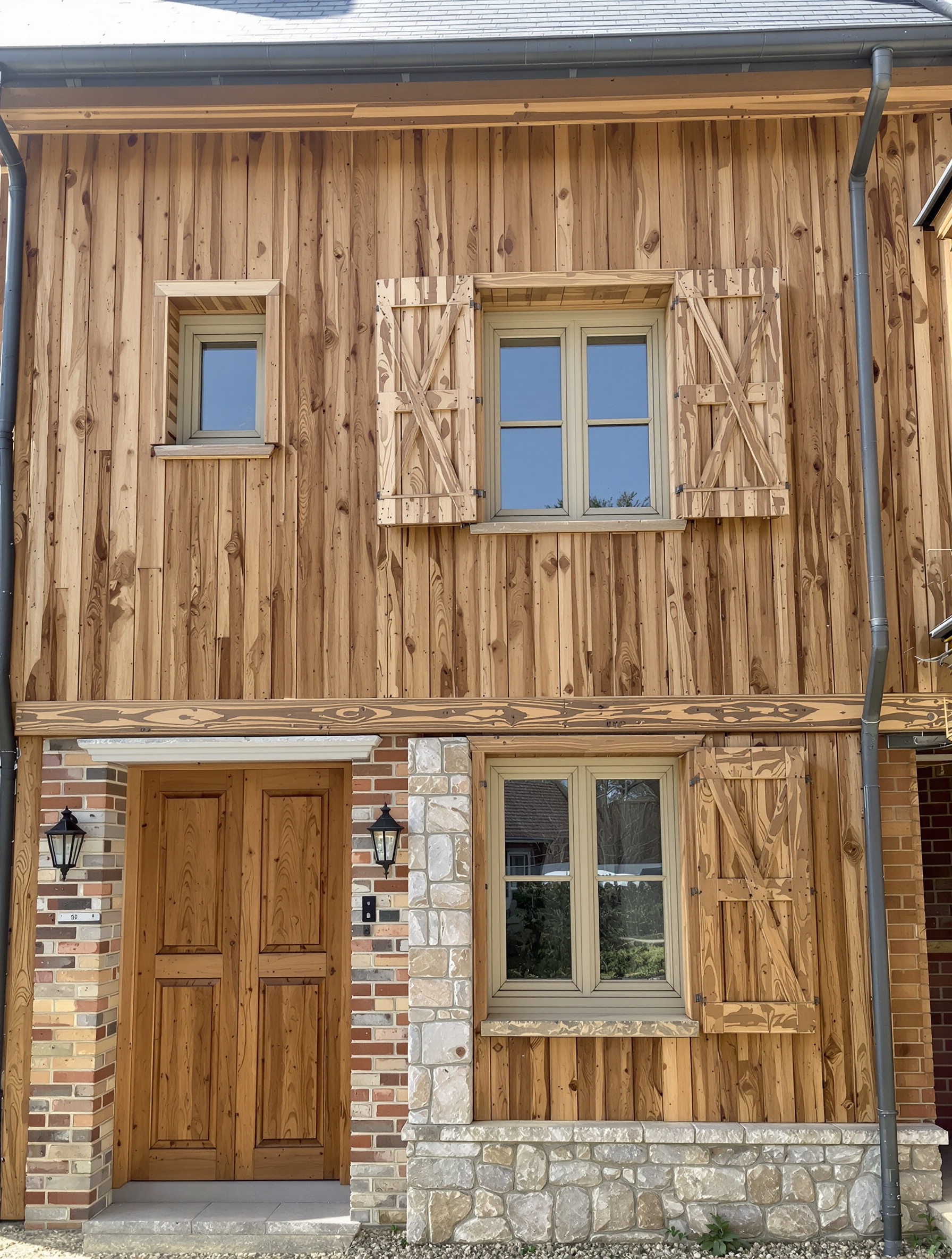 Façade ancienne rénovée avec un bardage en bois naturel breton