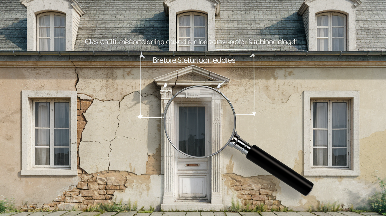 Diagnostic avant la pose d'un bardage sur une maison ancienne avec façade fissurée