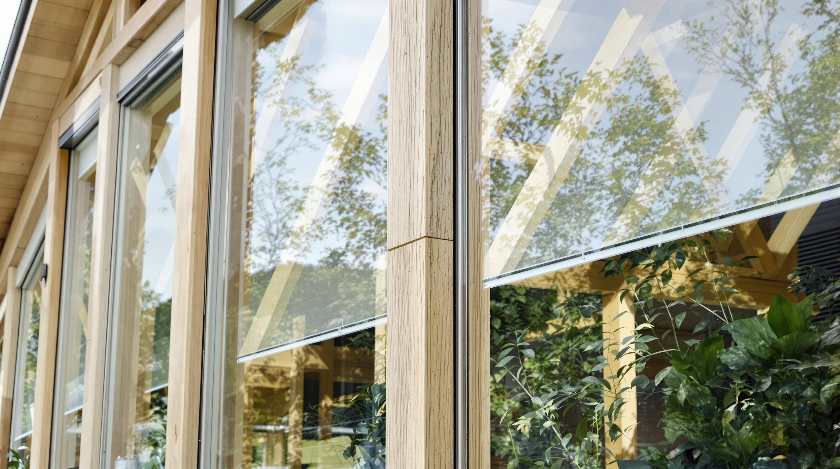 Façade vitrée bioclimatique avec triple vitrage et stores motorisés