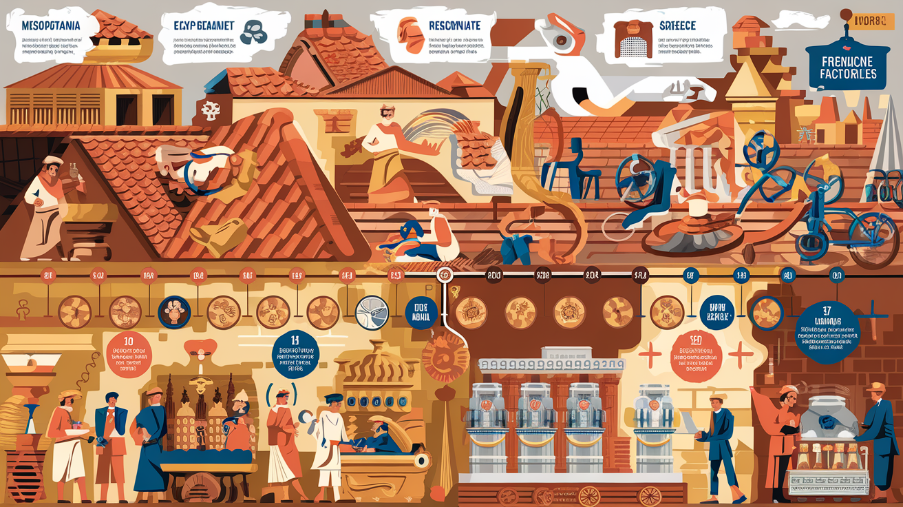 Fresque chronologique montrant l'évolution de la tuile mécanique, de la Mésopotamie à la France