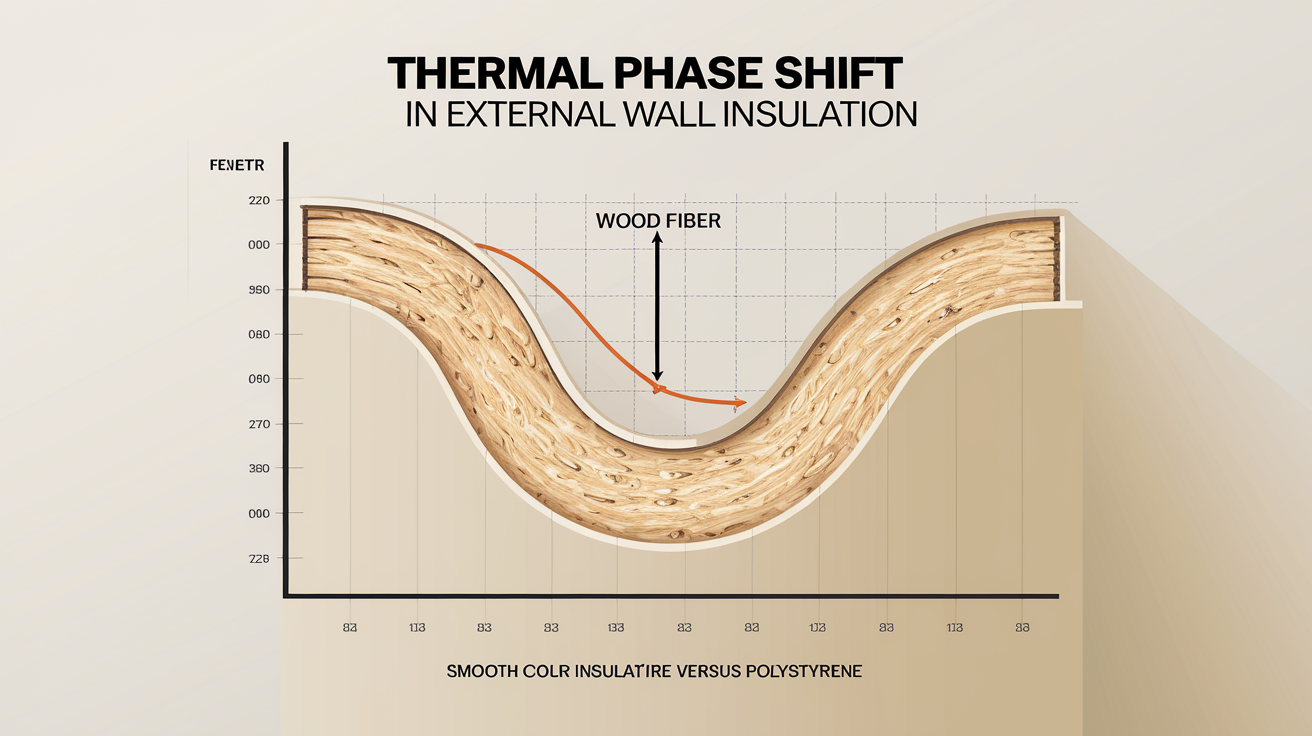 Graphique montrant le déphasage thermique dans l'isolation extérieure (laine de bois et polystyrène)