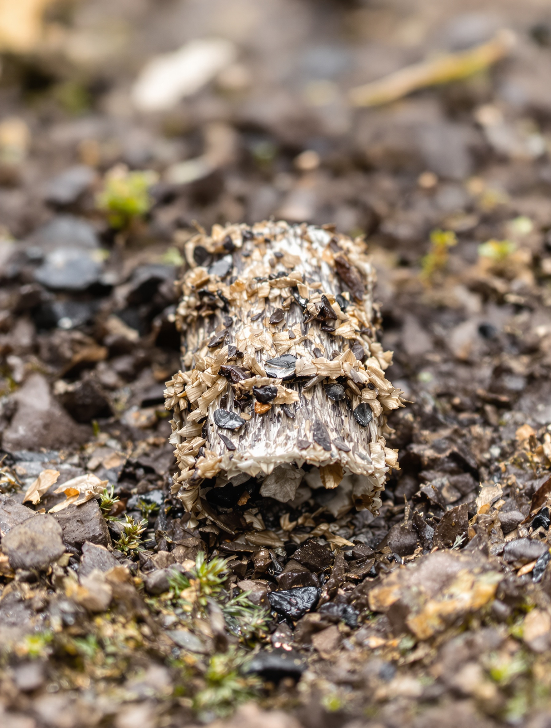 Crotte de crapaud sur terre humide montrant texture granuleuse