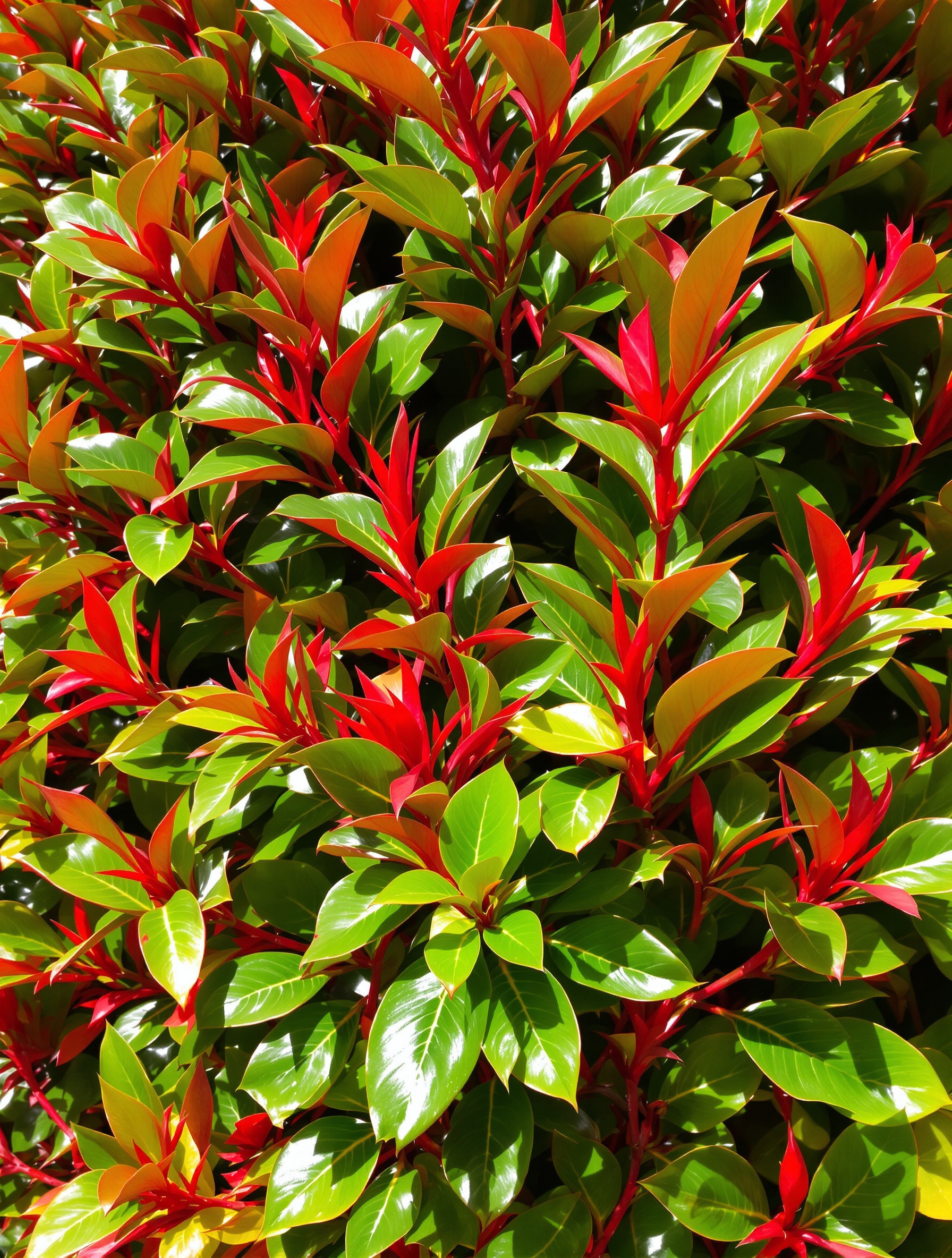 Gros plan sur une haie de Photinia Fraseri en pleine croissance