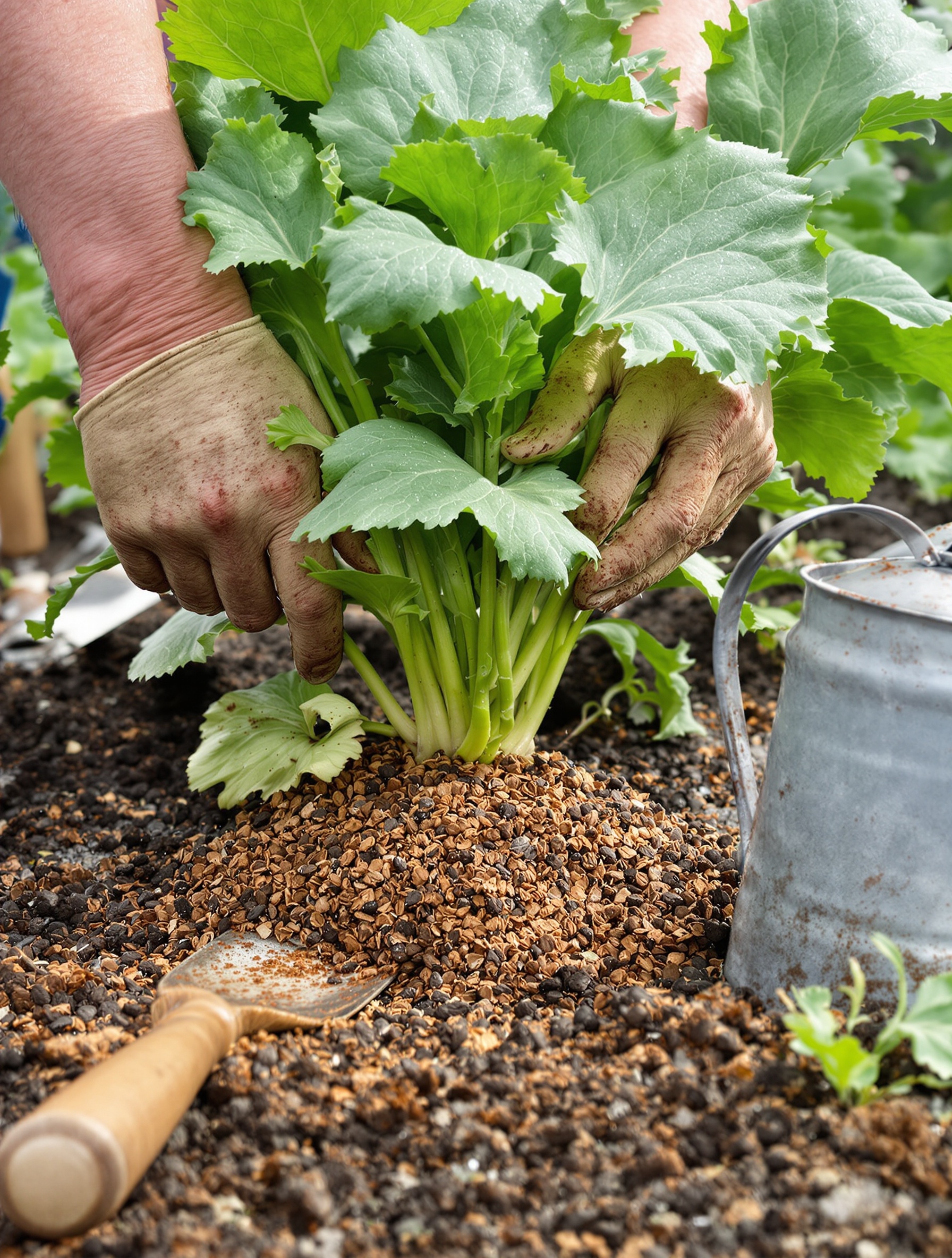 Jardinier breton utilisant marc de café et ramassant manuellement hannetons noirs au petit matin