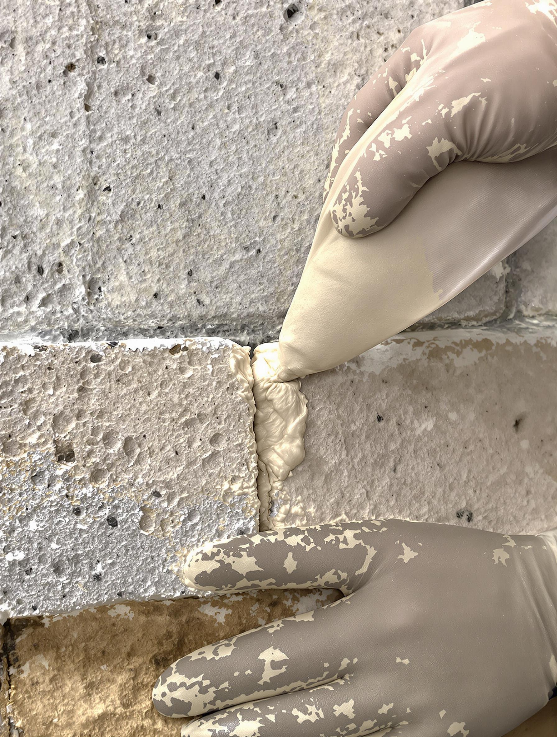 Rejointoiement d'un mur en pierre avec une poche à douille