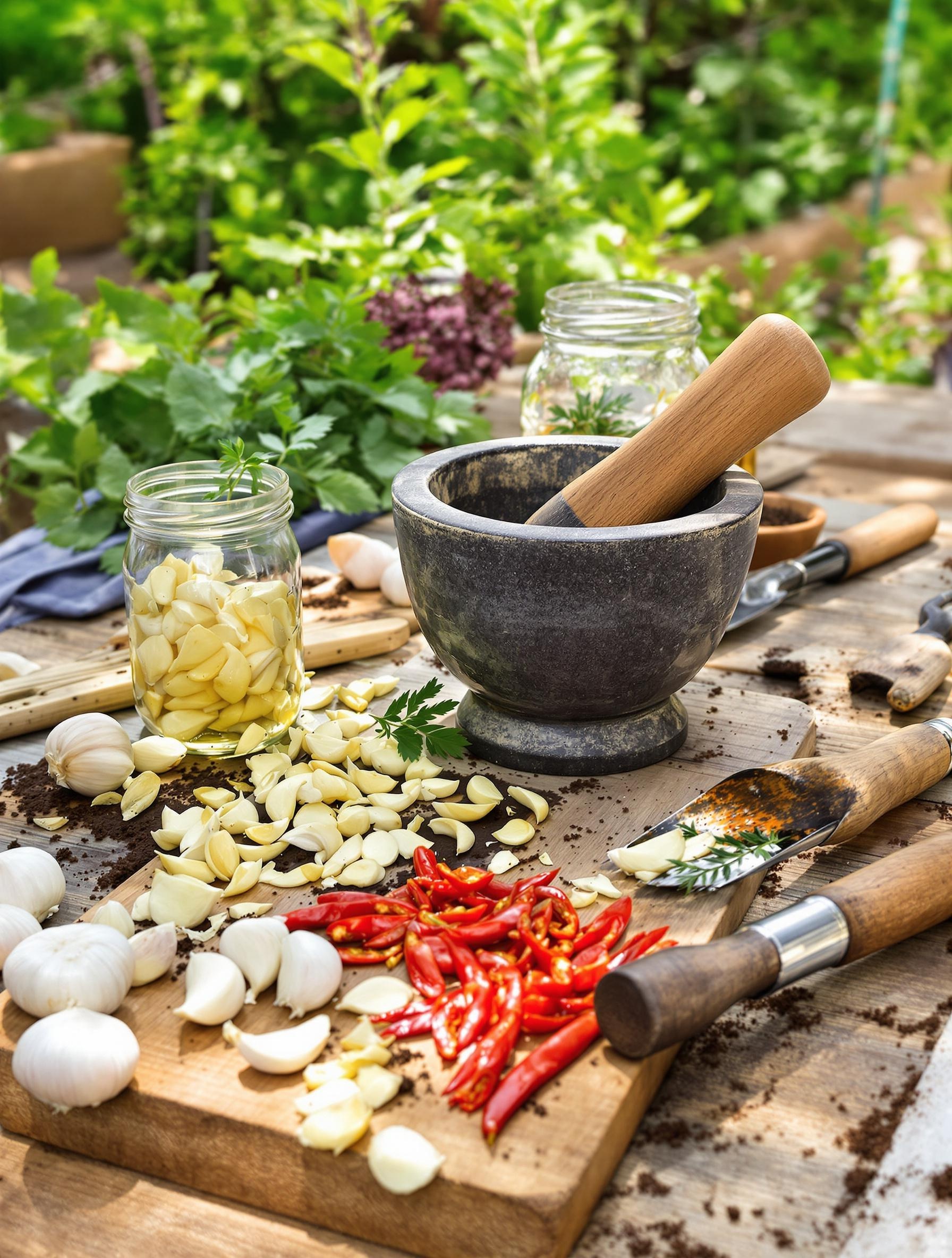 Préparation d'une infusion ail-piment pour insecticide naturel contre les pucerons