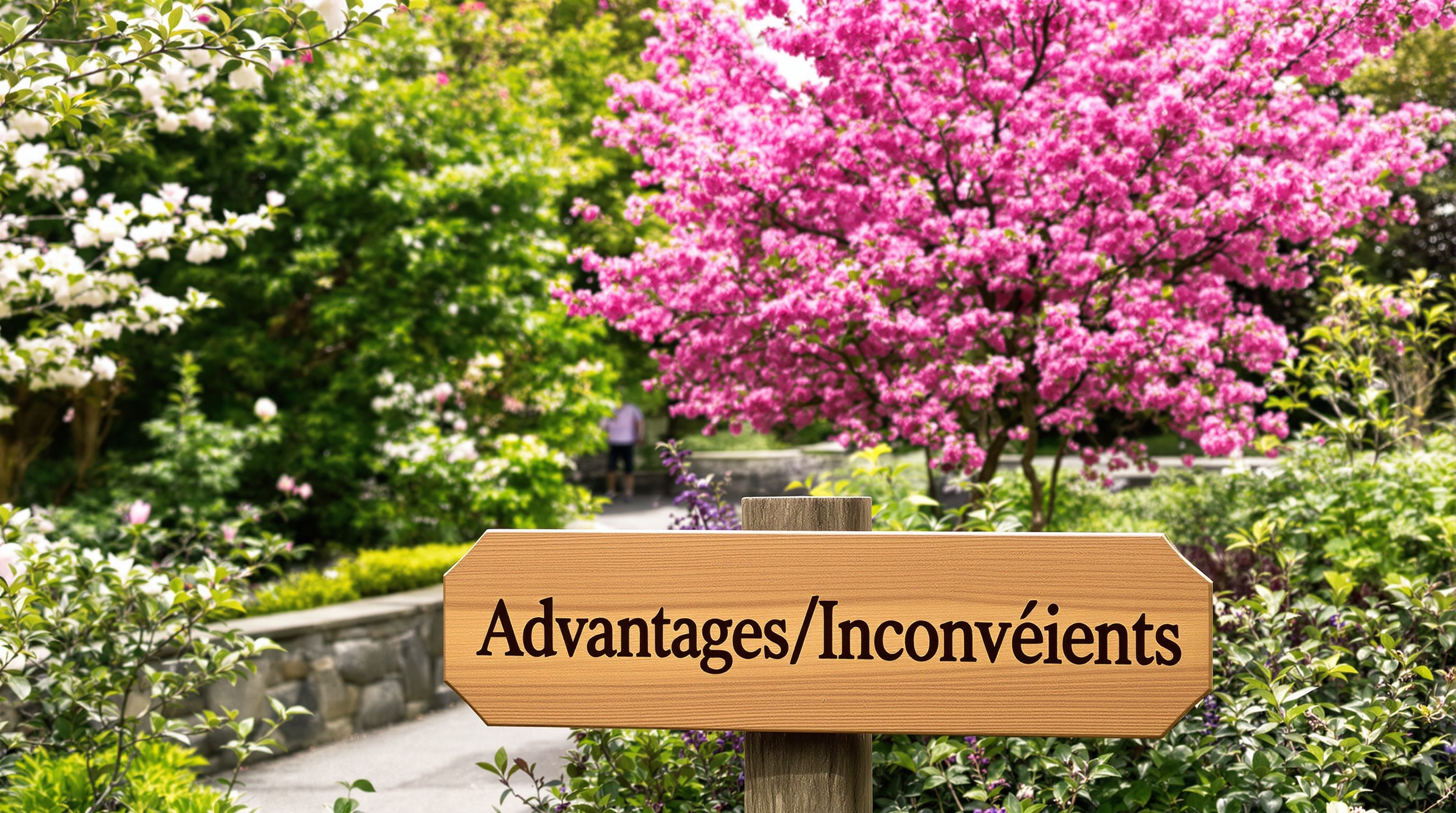Jardin breton contemporain avec Arbre de Judée en fleurs et alternatives