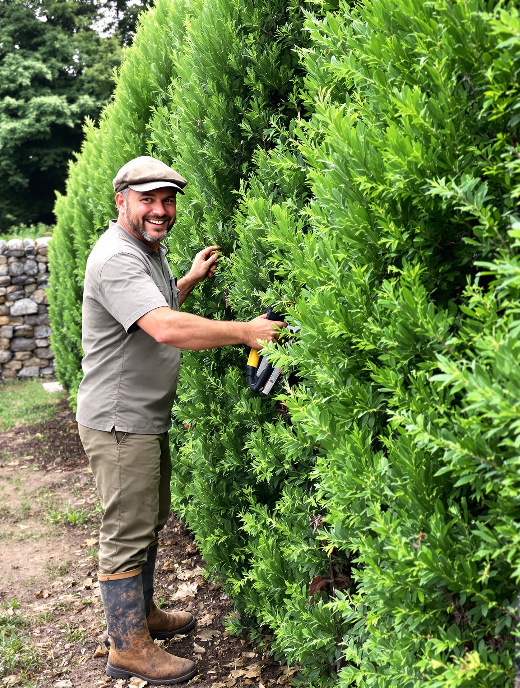 Jeune haie taillée délicatement sur les côtés avec sommet intact