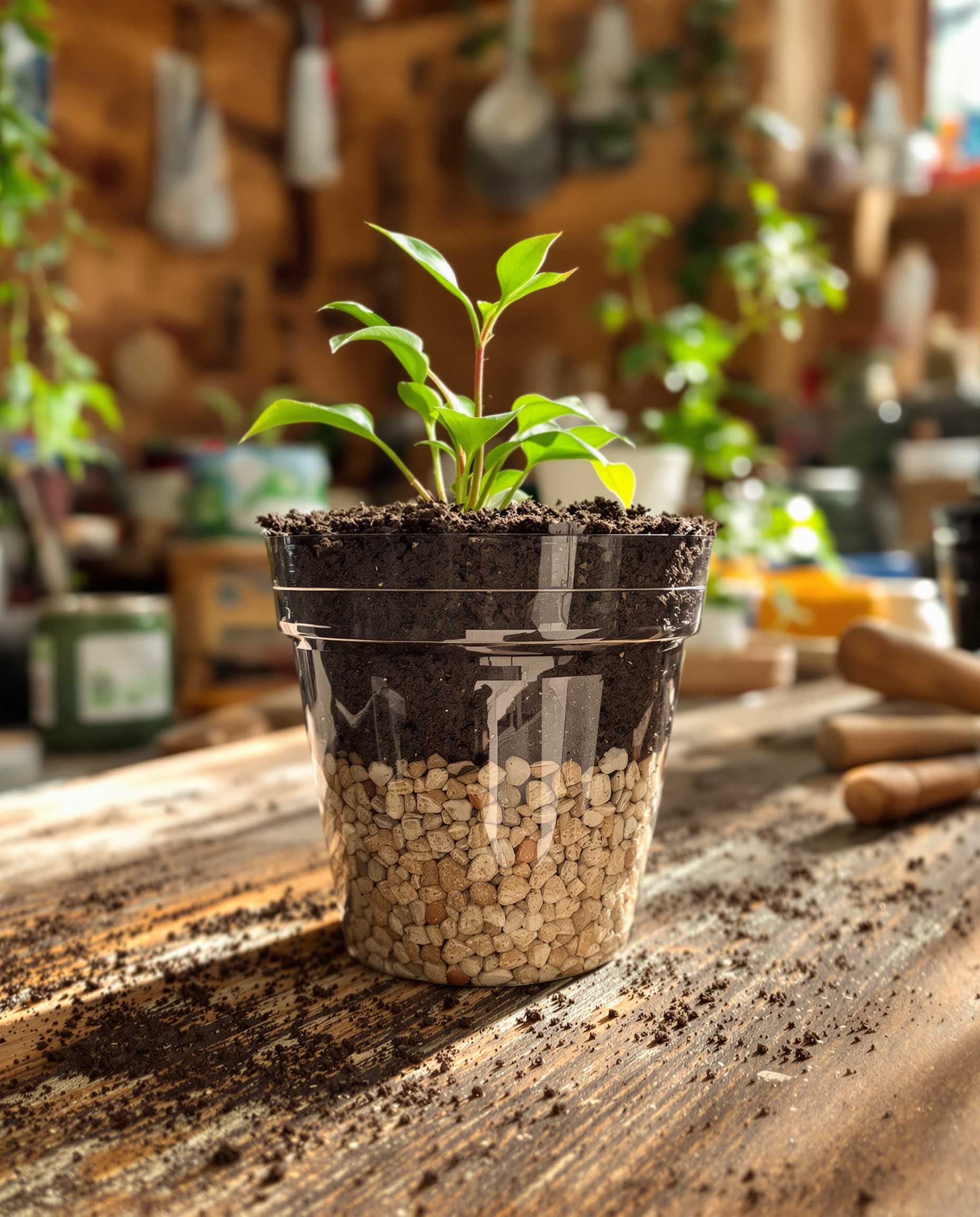 pot substrat terreau sable billes argile macro atelier jardinage