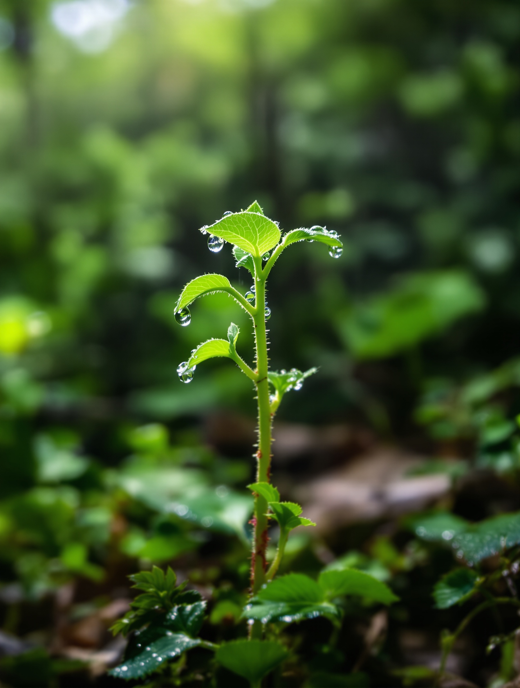 macro jeune pousse glycine lumière sous-bois breton humide
