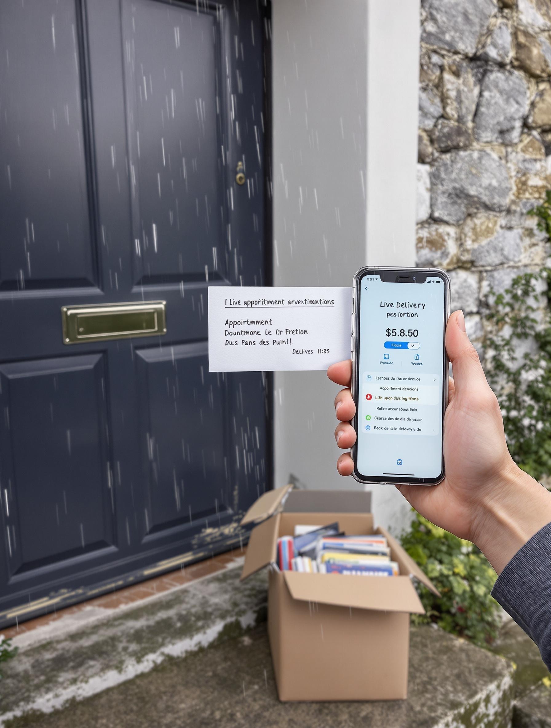 Feuille rendez-vous collecte livres devant porte maison bretonne crachin.