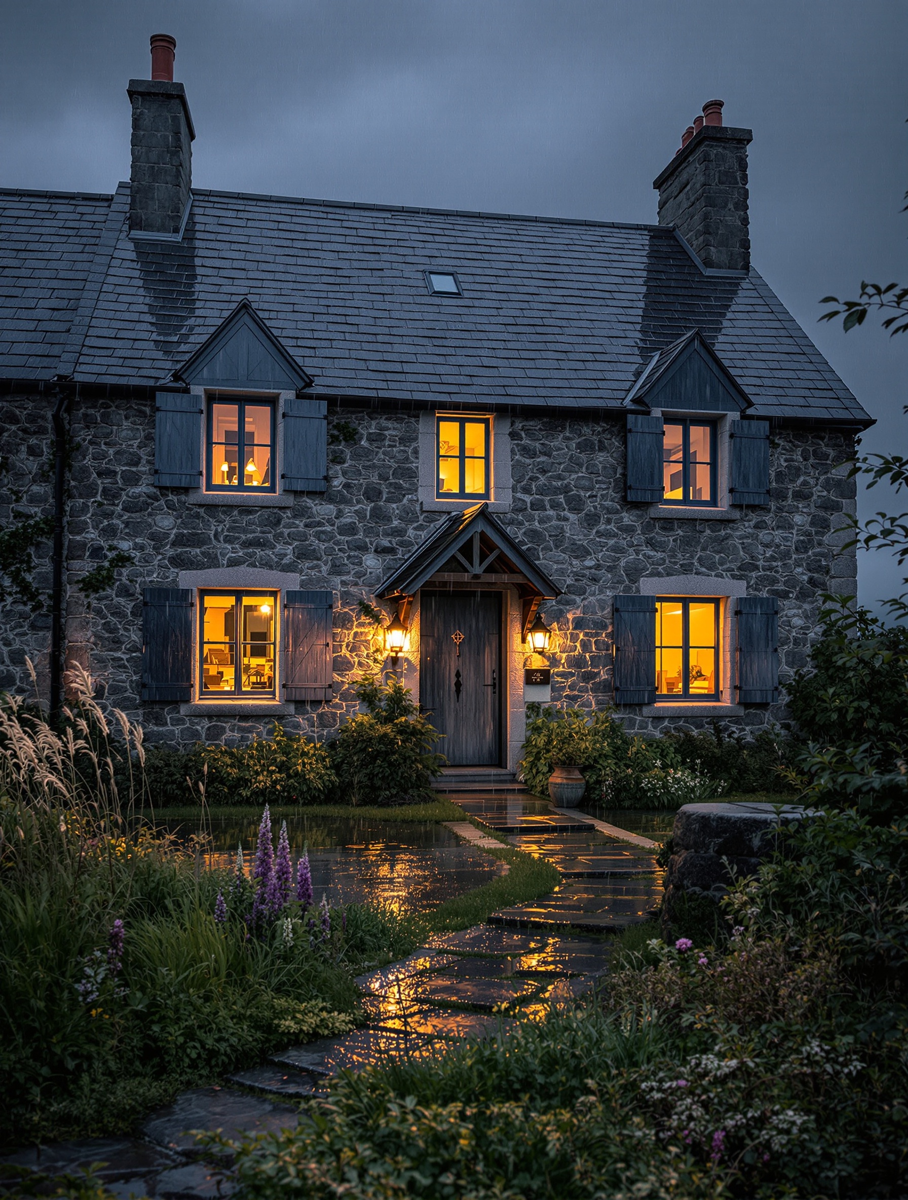 Maison bretonne sous la pluie, lumière chaleureuse - Fin du chèque énergie travaux