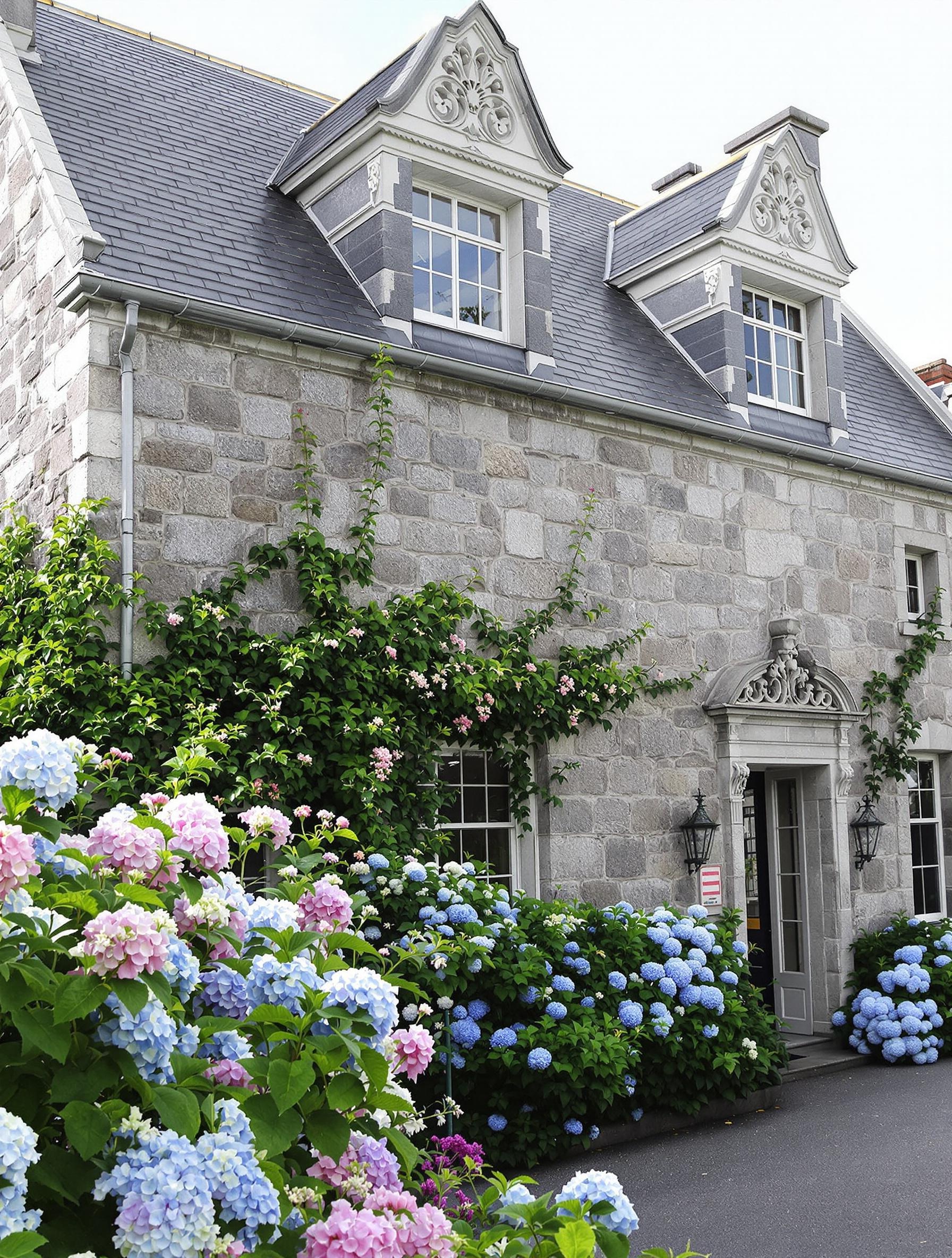Manoir breton en granit avec moulures et lucarnes traditionnelles