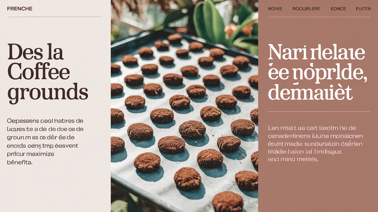 marc de café étalé séchant naturellement à l'air libre près d'une fenêtre ensoleillée avec explications