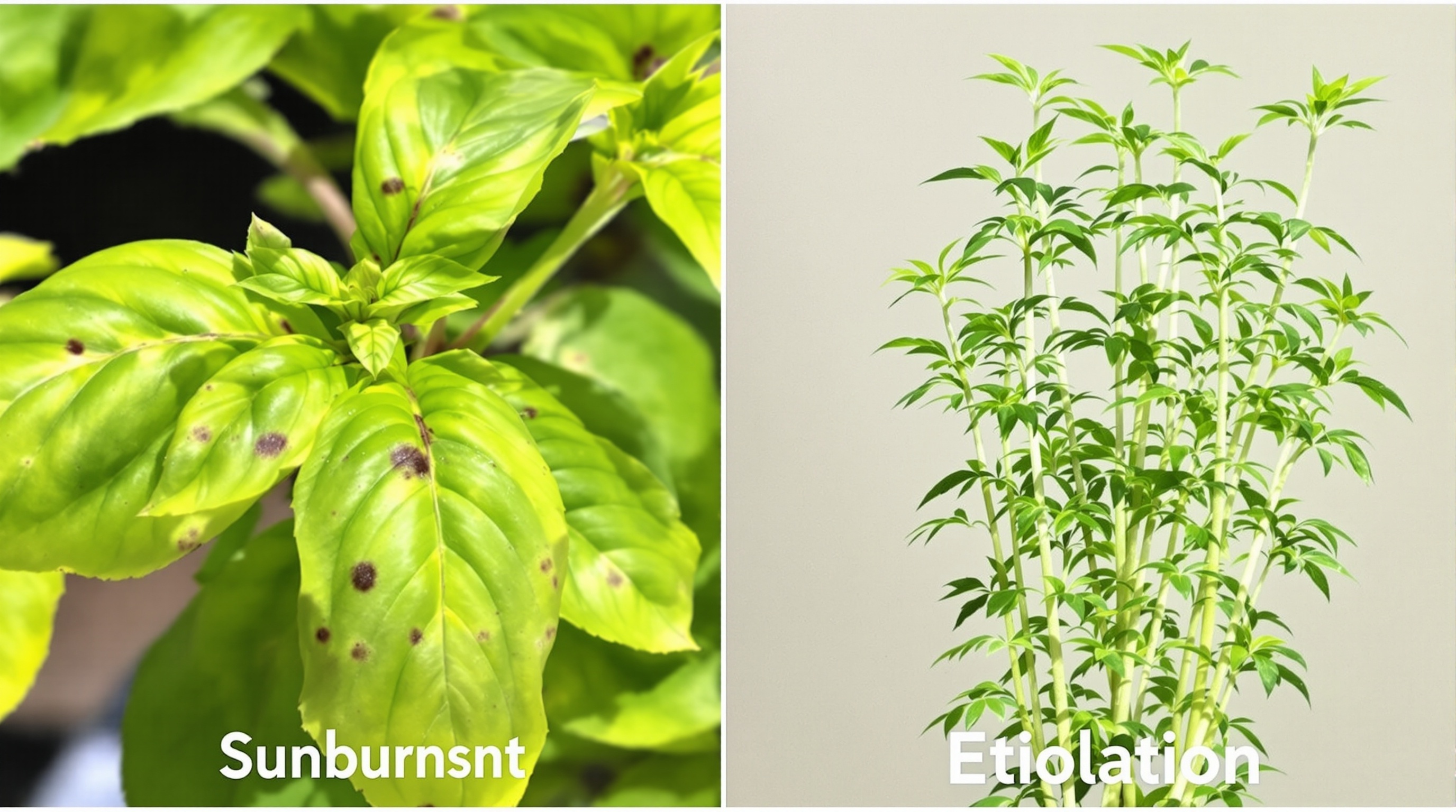 basilic feuilles jaunes taches brunes étiolement montage