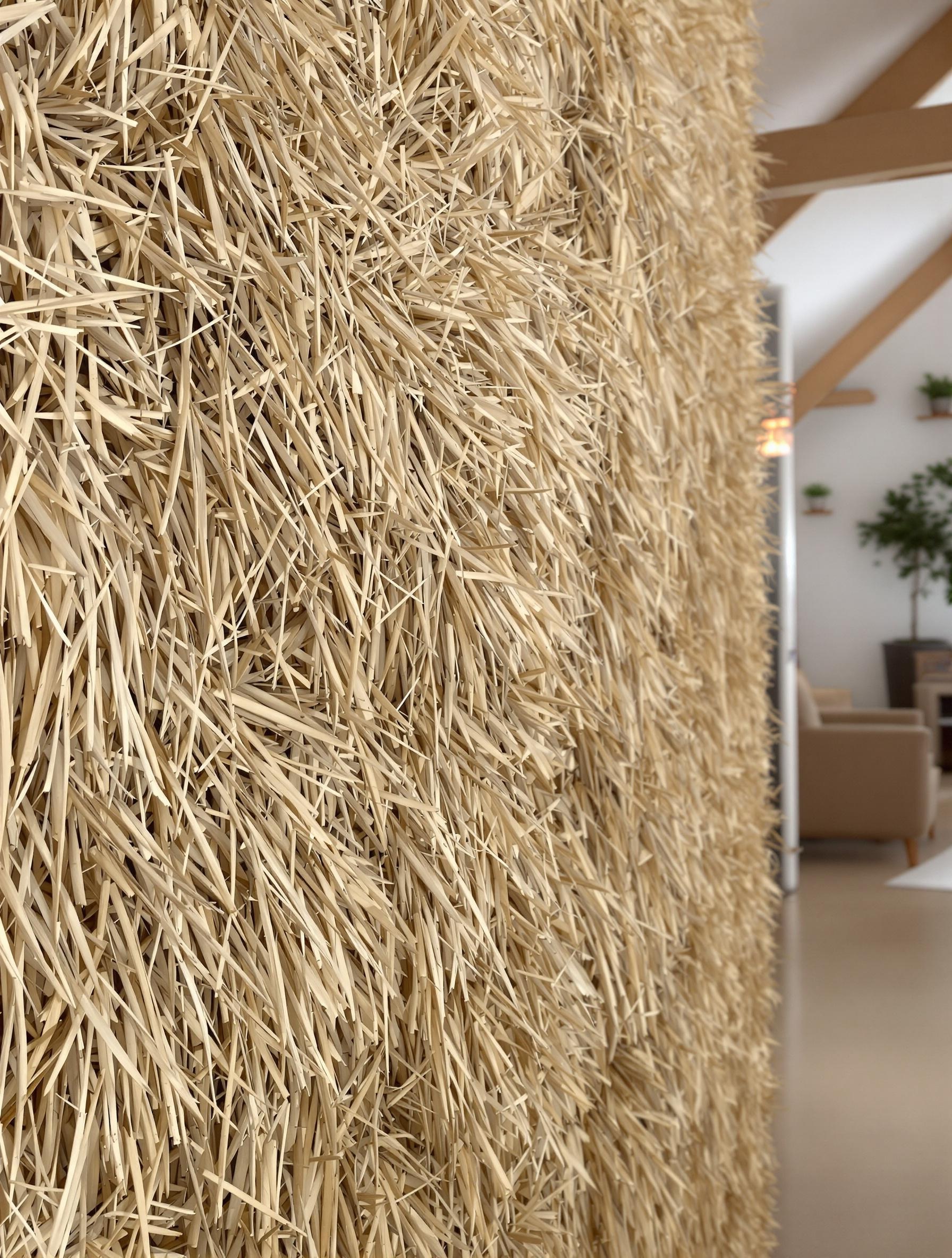 Mur isolé en bottes de paille – pose traditionnelle et rendu esthétique dans maison bioclimatique bretonne