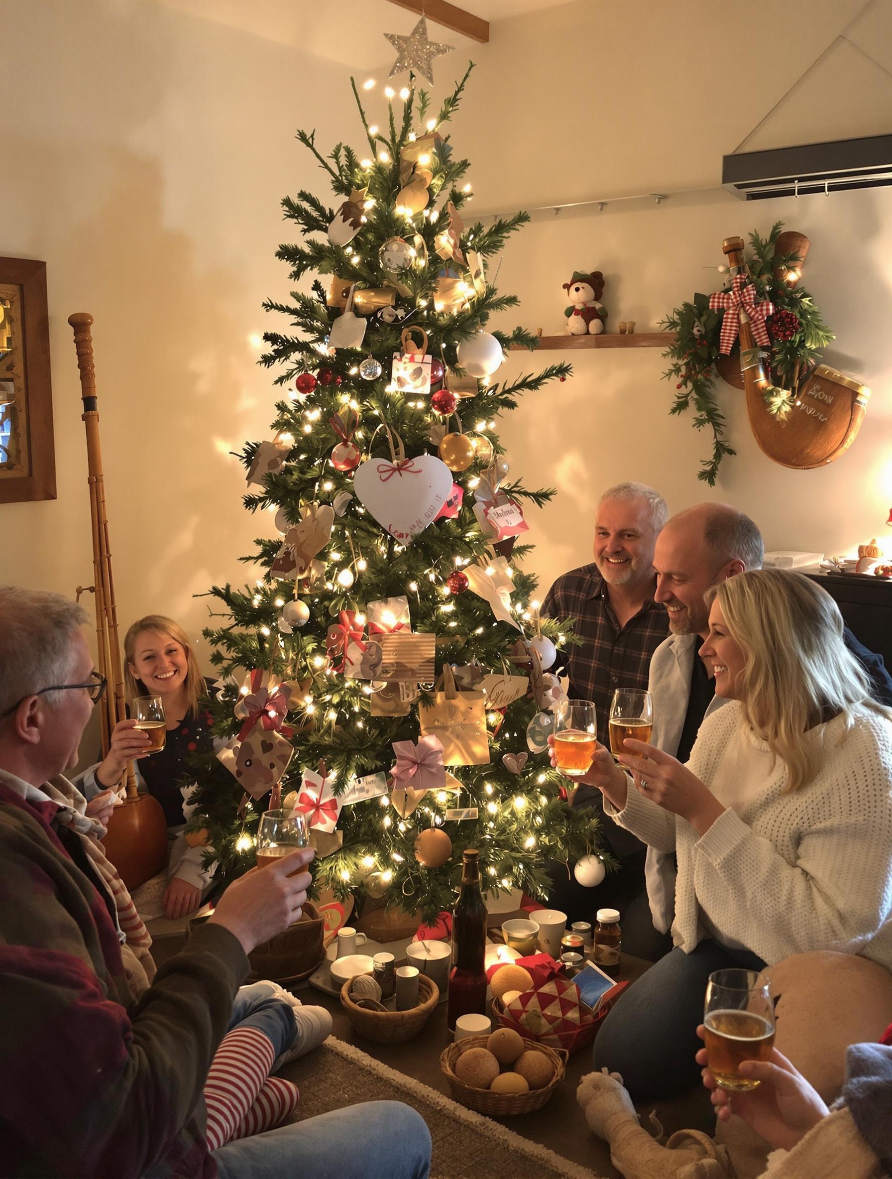 Ambiance chaleureuse Noël breton famille sapin DIY matériaux récupérés biniou cidre traditions
