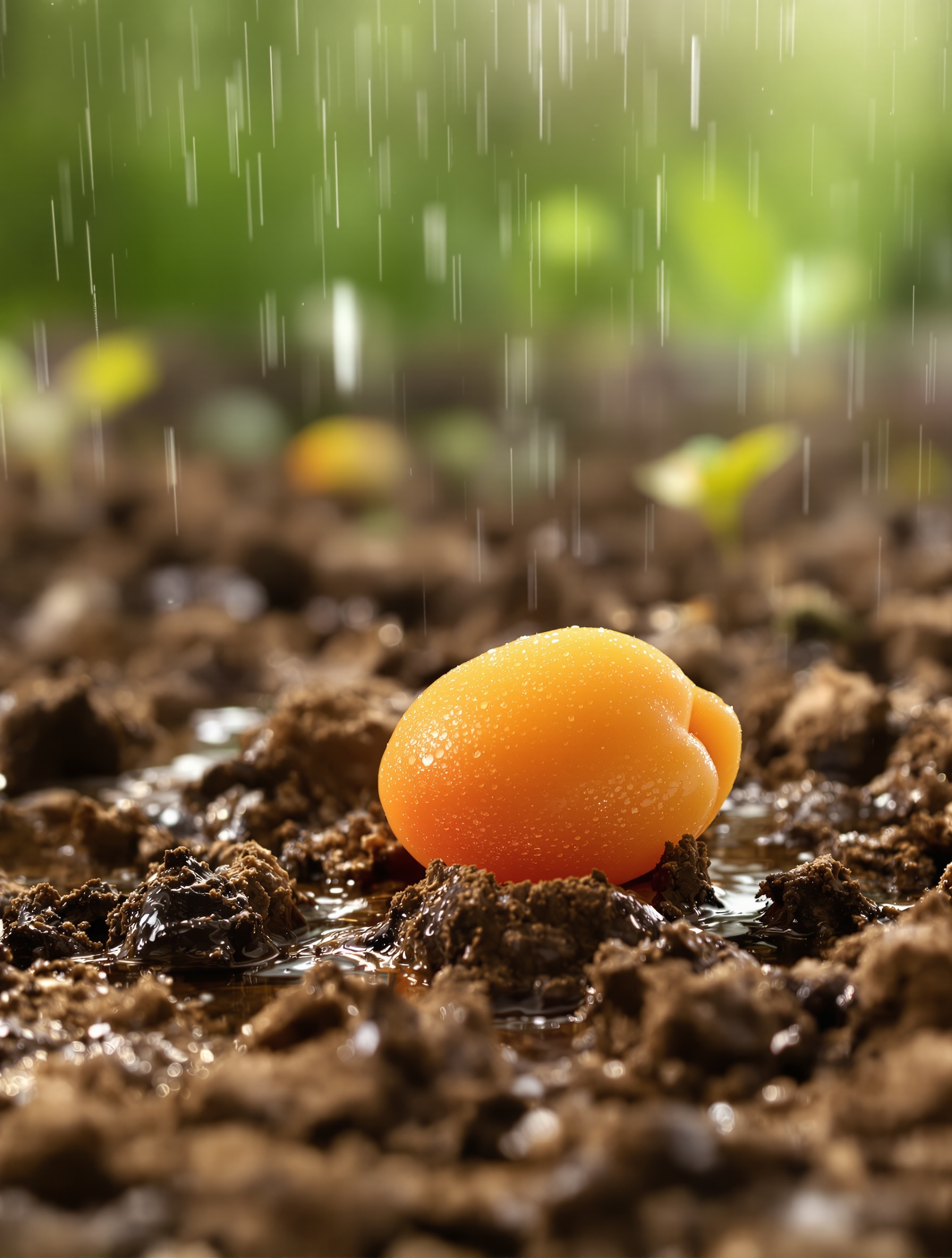 Noyau d'abricot sur terre bretonne sous crachin