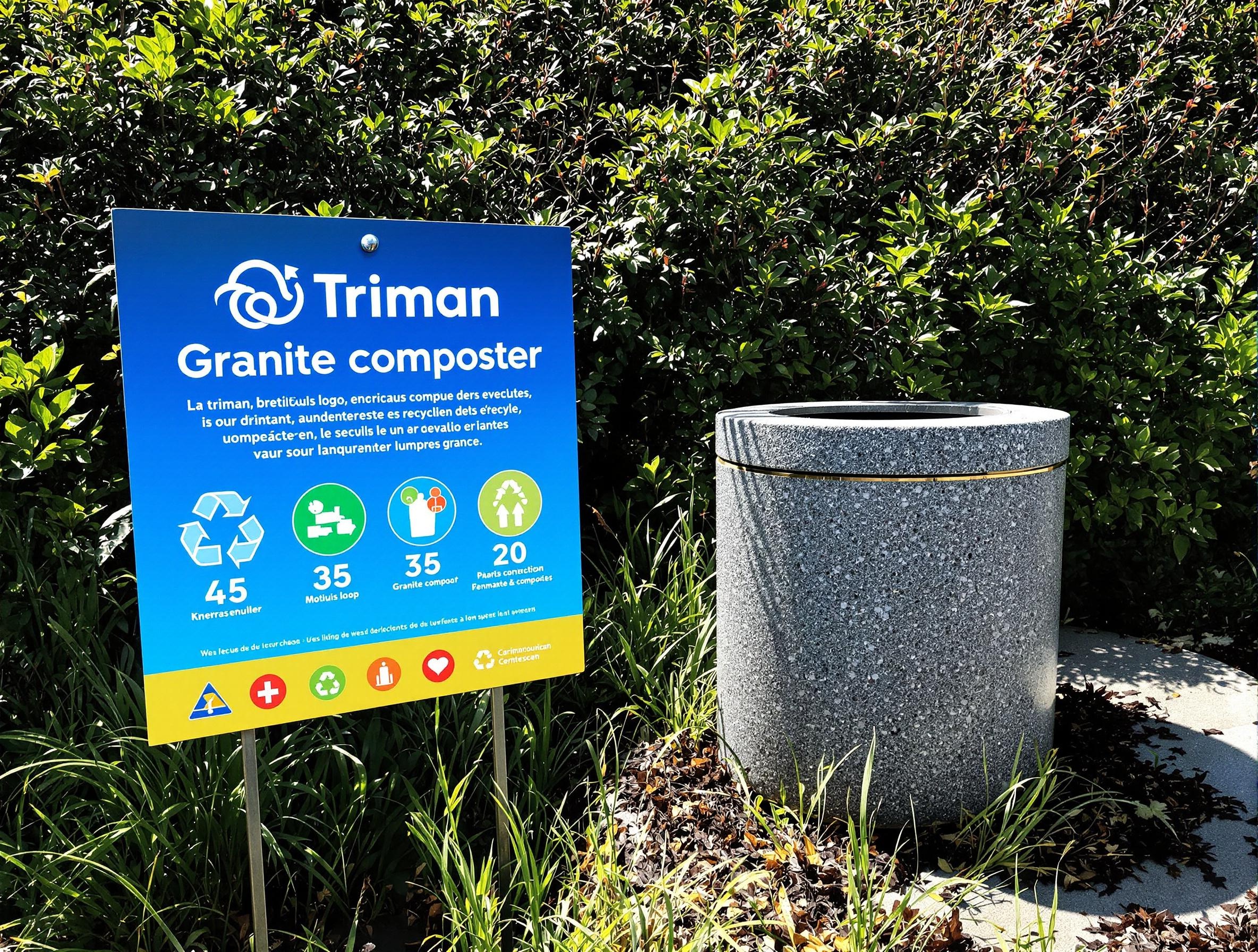 Panneau breton avec logos Triman Möbius composteur granit