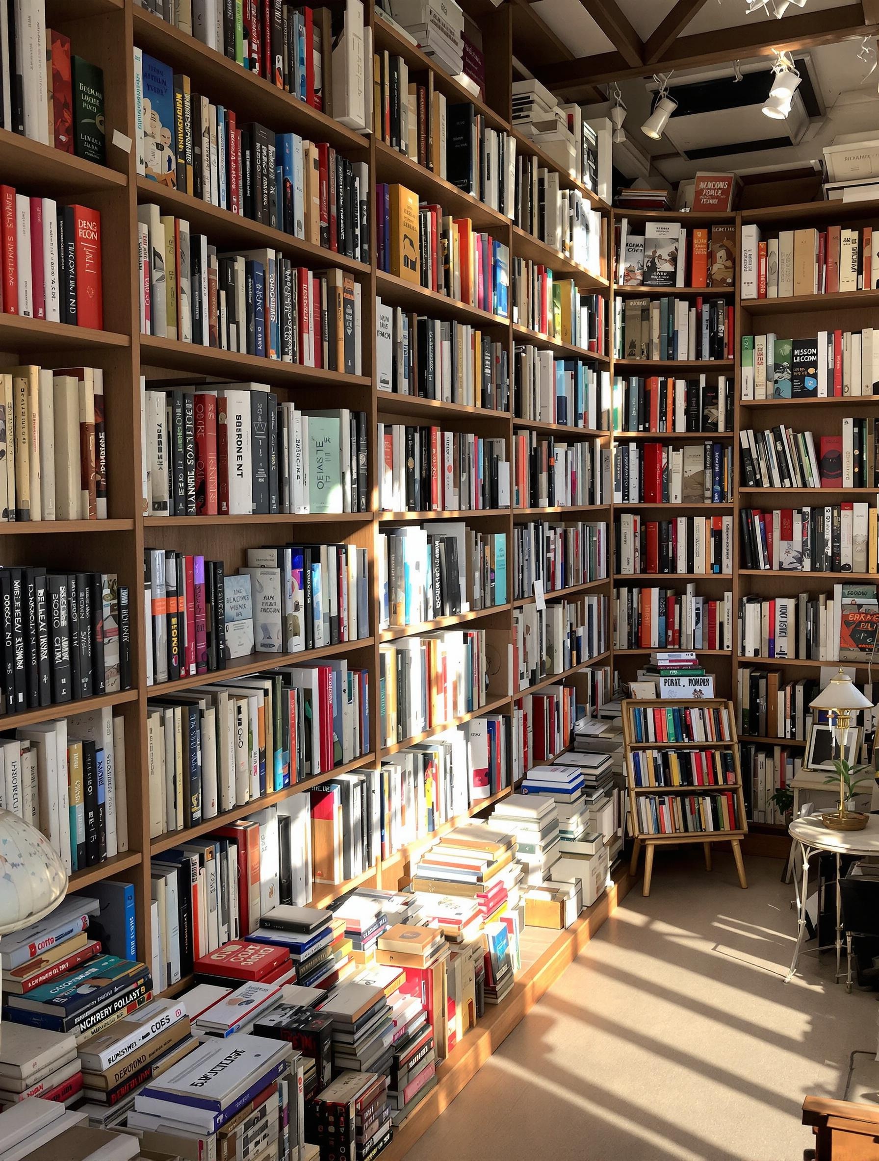 Rayons de livres d'occasion triés dans une ressourcerie locale