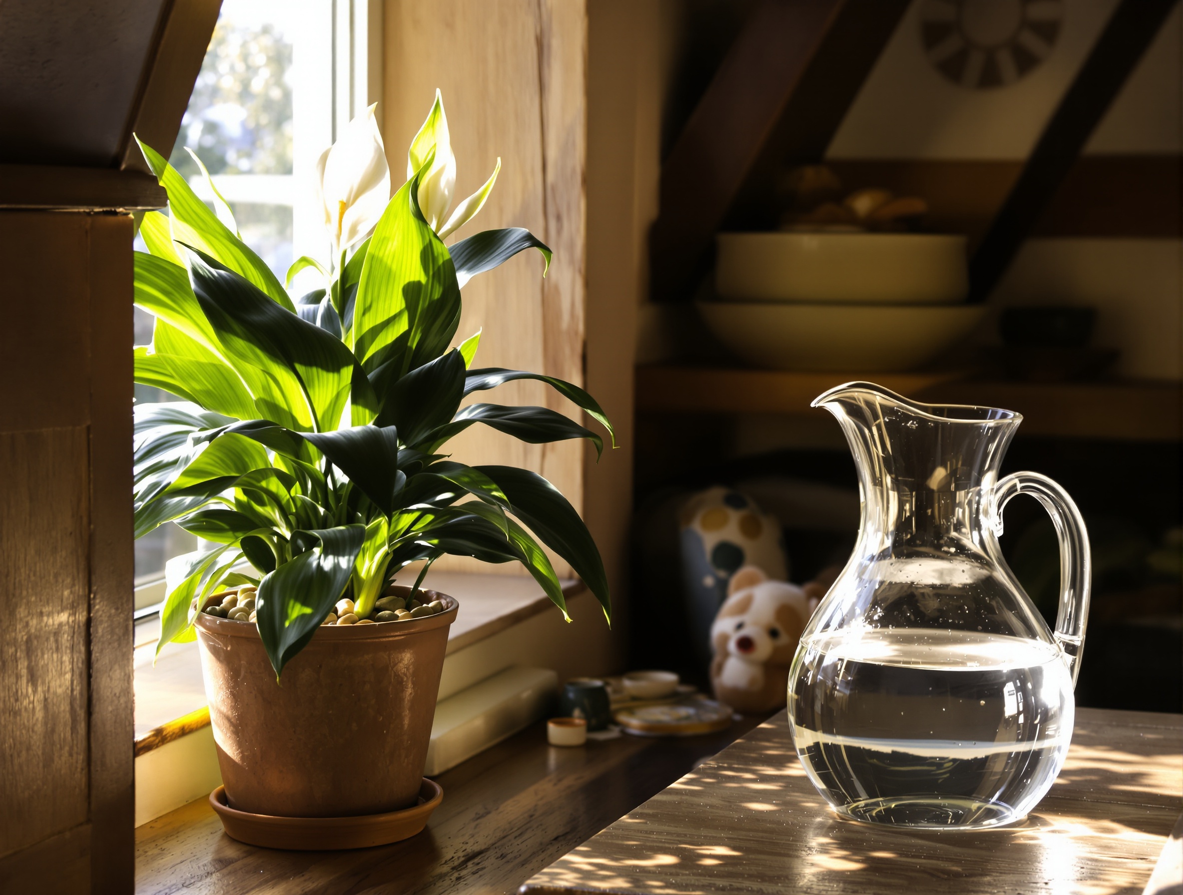 Spathiphyllum maison bretonne lumière filtrée billes d’argile